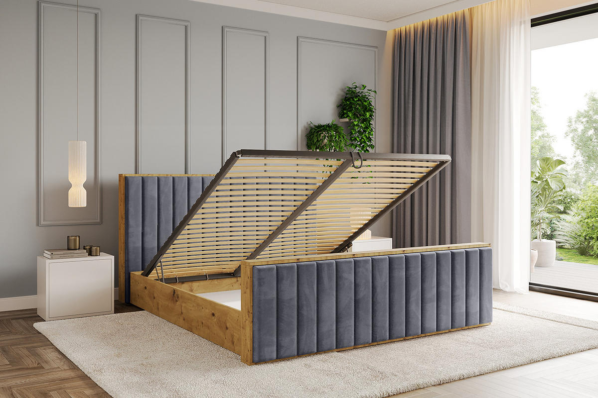 POLSTERBETT mit Bettkasten, Fußteil und Lattenrost, Boxbett ohne Matratze - ENZO4-Z 140x200 Dunkelgrau - Dunkelgrau, Holzwerkstoff/Textil (140/200cm) - ALTDECOR