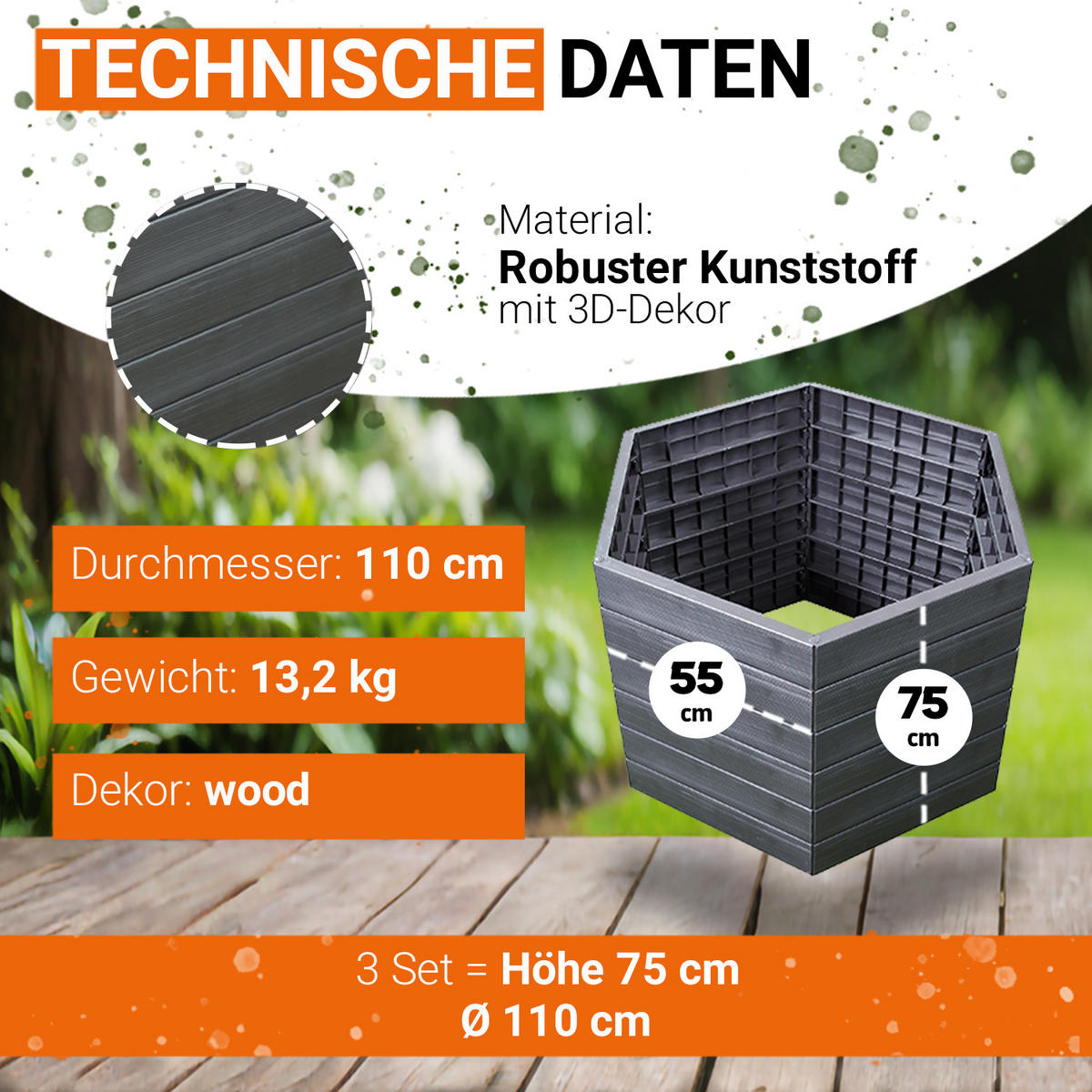 HOCHBEET L 75, inkl. Wassersparsystem - Braun, Kunststoff (110/75/110cm) - GARANTIA