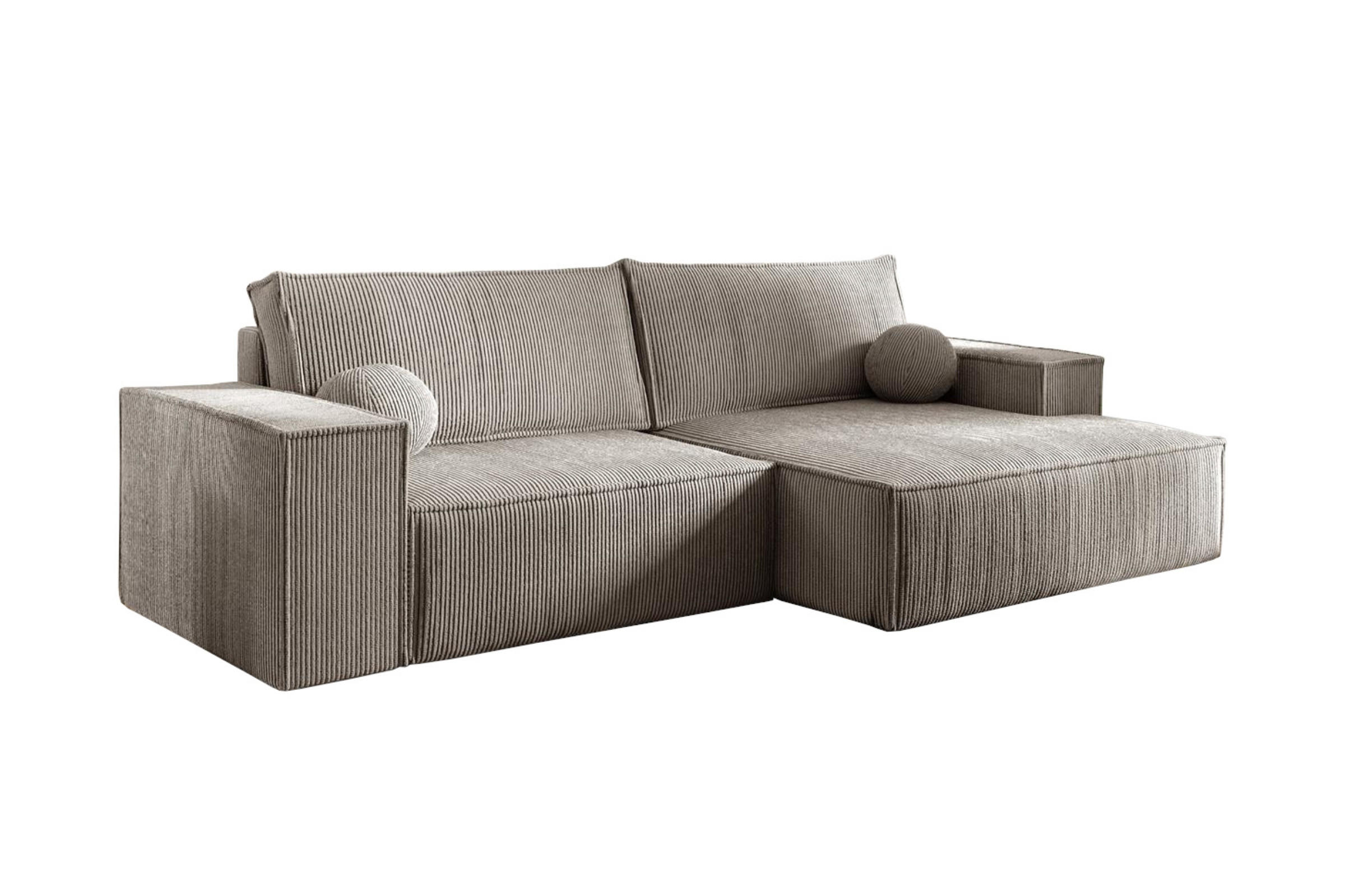 ECKSOFA NEPTUN 255/148 in Cord Beige rechts - Beige, Holz/Holzwerkstoff (255/148cm) - Deine Möbel 24
