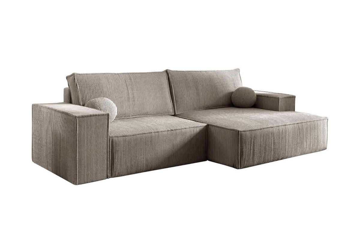 ECKSOFA NEPTUN 255/148 in Cord Beige rechts - Beige, Holz/Holzwerkstoff (255/148cm) - Deine Möbel 24