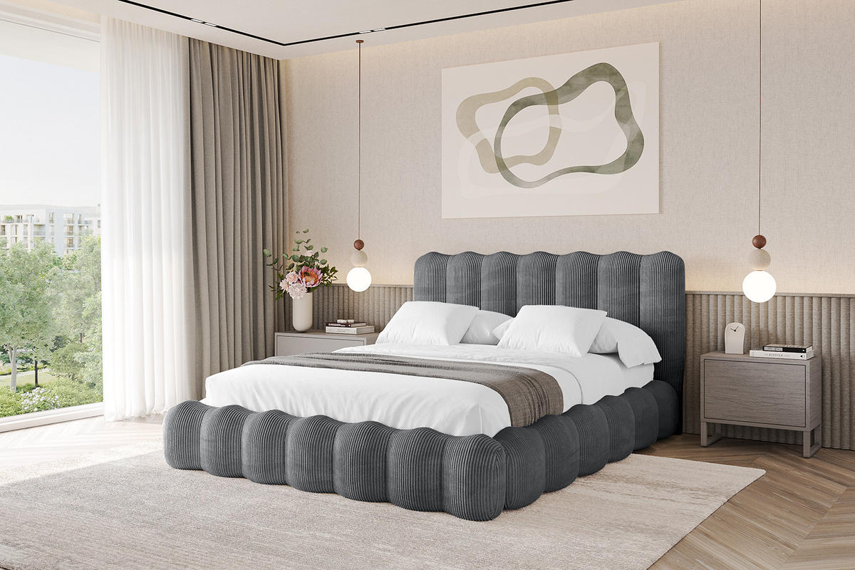 POLSTERBETT mit Bettkasten und Lattenrost, Bett mit Matratze H3/H4 - SORA 180x200 Dunkelgrau - Anthrazit, Holzwerkstoff/Textil (180/200cm) - ALTDECOR