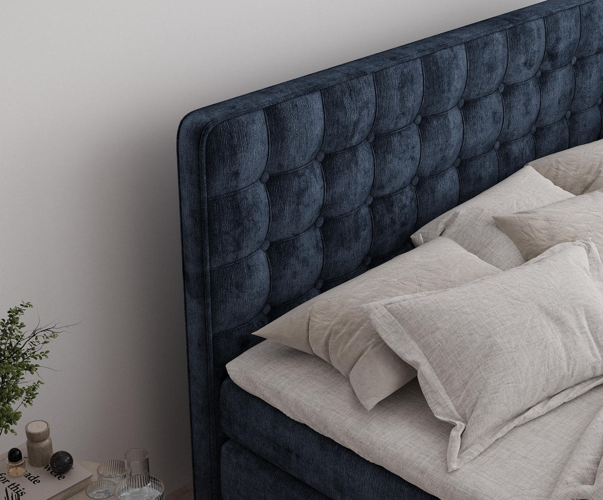 BOXSPRINGBETT Velouria Marineblau 200/200 cm - Schwarz/Dunkelblau, Holz/Holzwerkstoff (200/200cm) - Maison de Reve