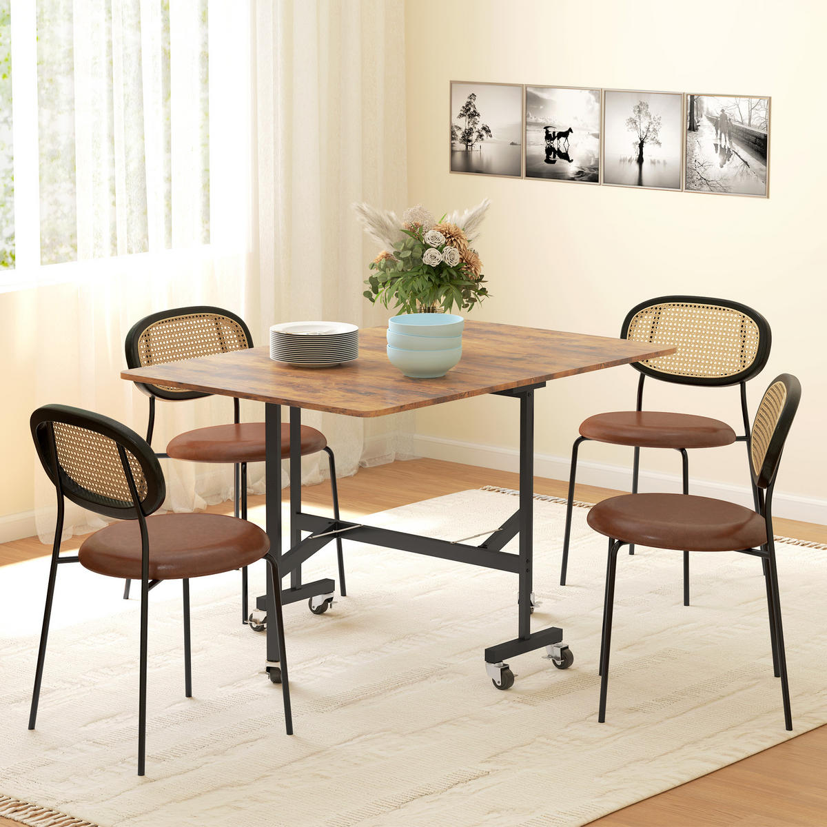 ESSTISCH Klappbar Küchentisch mit Rollen Bremsen für 4-6 Personen Rustikal-Braun - Braun, Holzwerkstoff (120/80/73cm) - HOMCOM