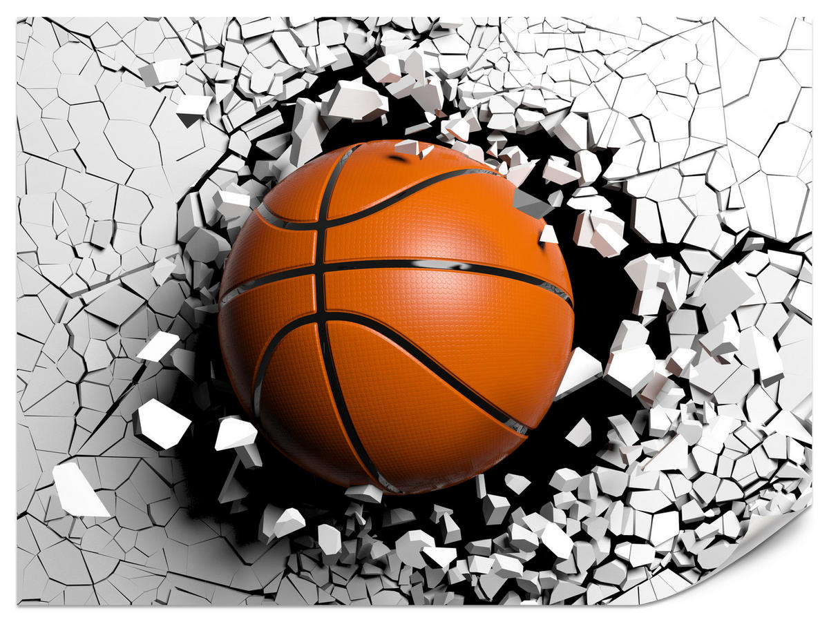 FOTOTAPETE für Jugendzimmer Basketball Wandbruch Sport 200x140 - Schwarz/Orange, Papier (200/140cm) - Muralo