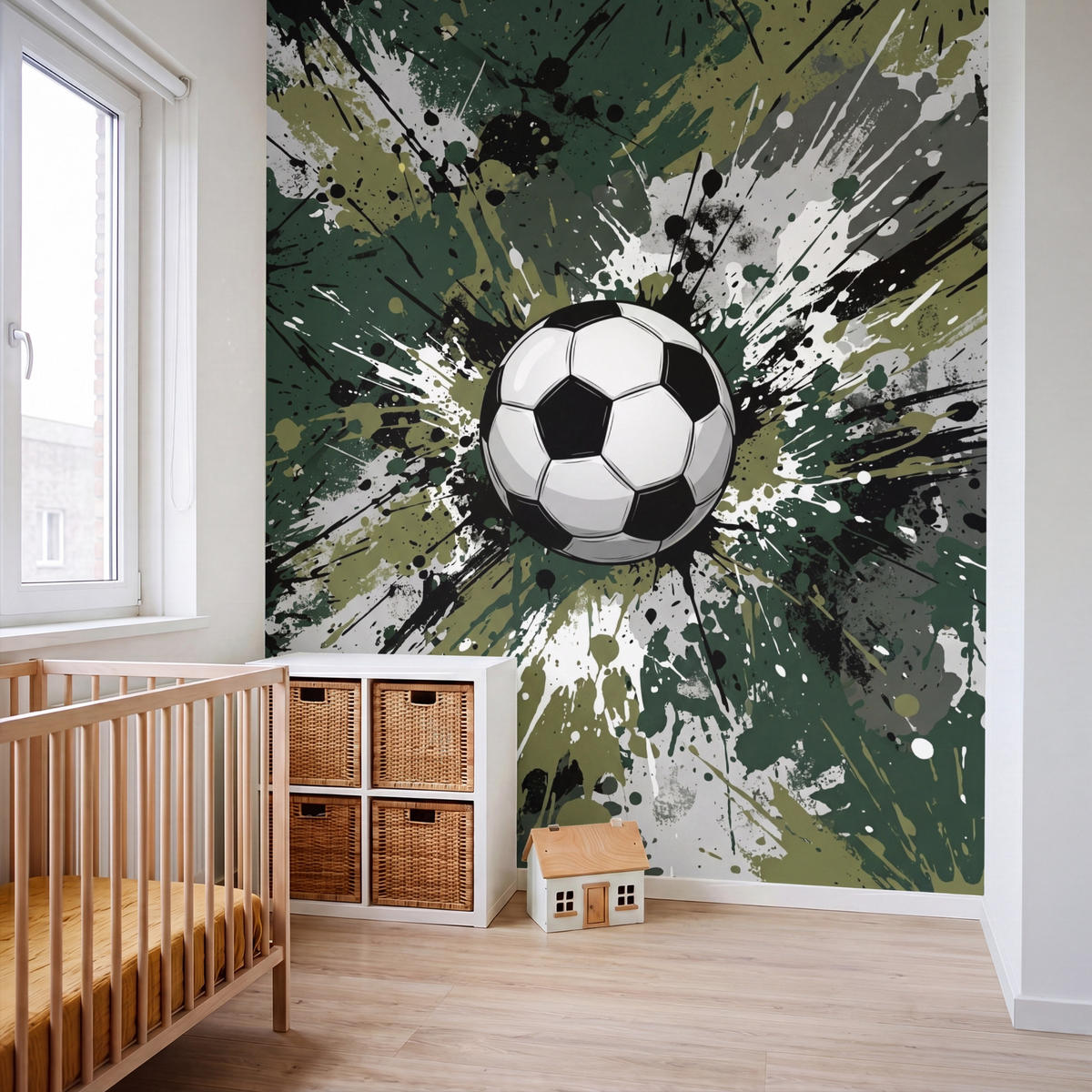 KINDERTAPETE - Fußball - Farbe - Spritzer - Grün - 220x260 cm - Dunkelgrün, Papier (220/260cm) - OnlyWow