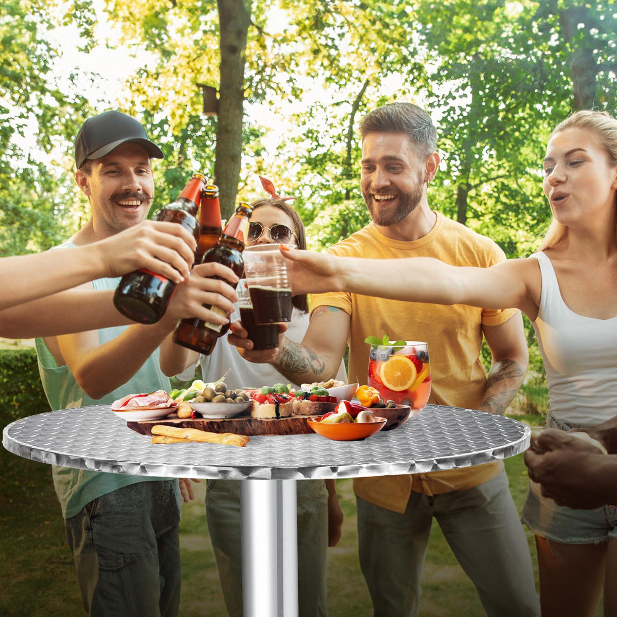 STEHTISCH Frederic,mit bodenschonenden Schraubfüßen aus Kunststoff,grau - Grau, Metall (60/114/60cm) - tectake