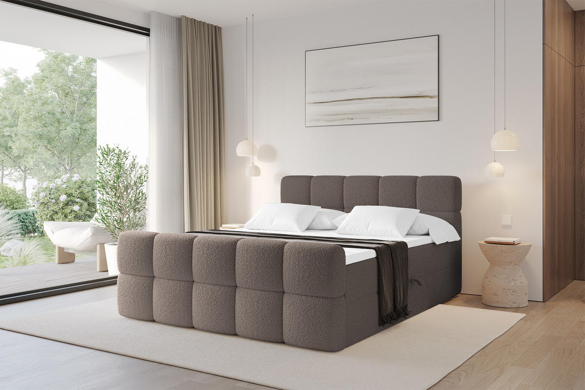 BOXBETT mit Matratze H4 - FAMA-Z - 140x200 cm Braun Quelle - Braun, Holzwerkstoff (140/200cm) - ALTDECOR