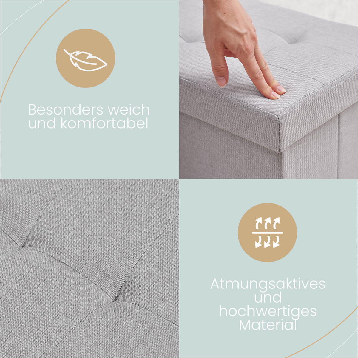 SITZBANK 76/38/38 cm + extra Box, Hellgrau - Hellgrau, Kunststoff (38/38/76cm) - Blumtal