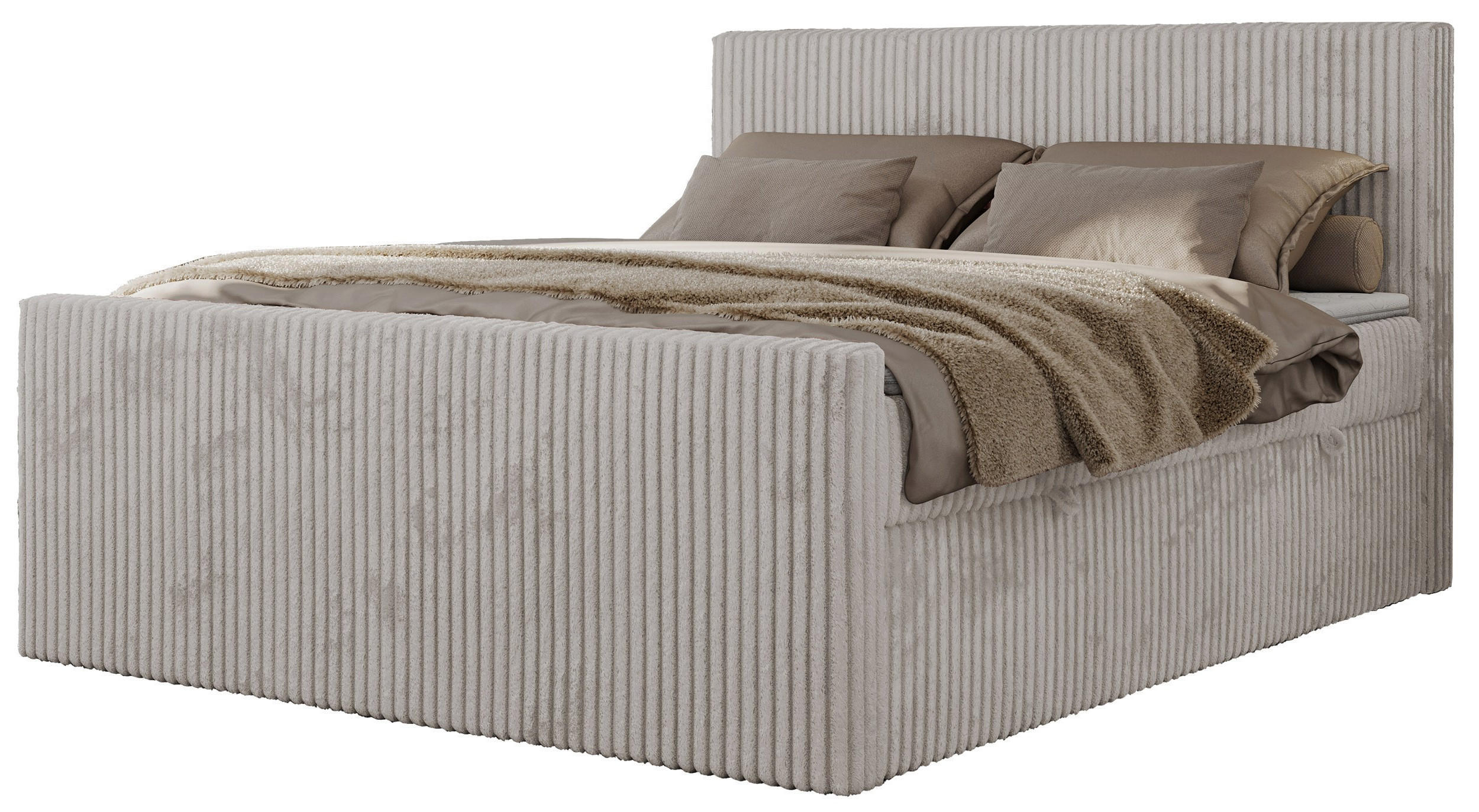 BOXBETT TILIANO DUO 160/200 - Hellgrau Cord - H4 - Hellgrau, Textil (160/200cm) - MKS
