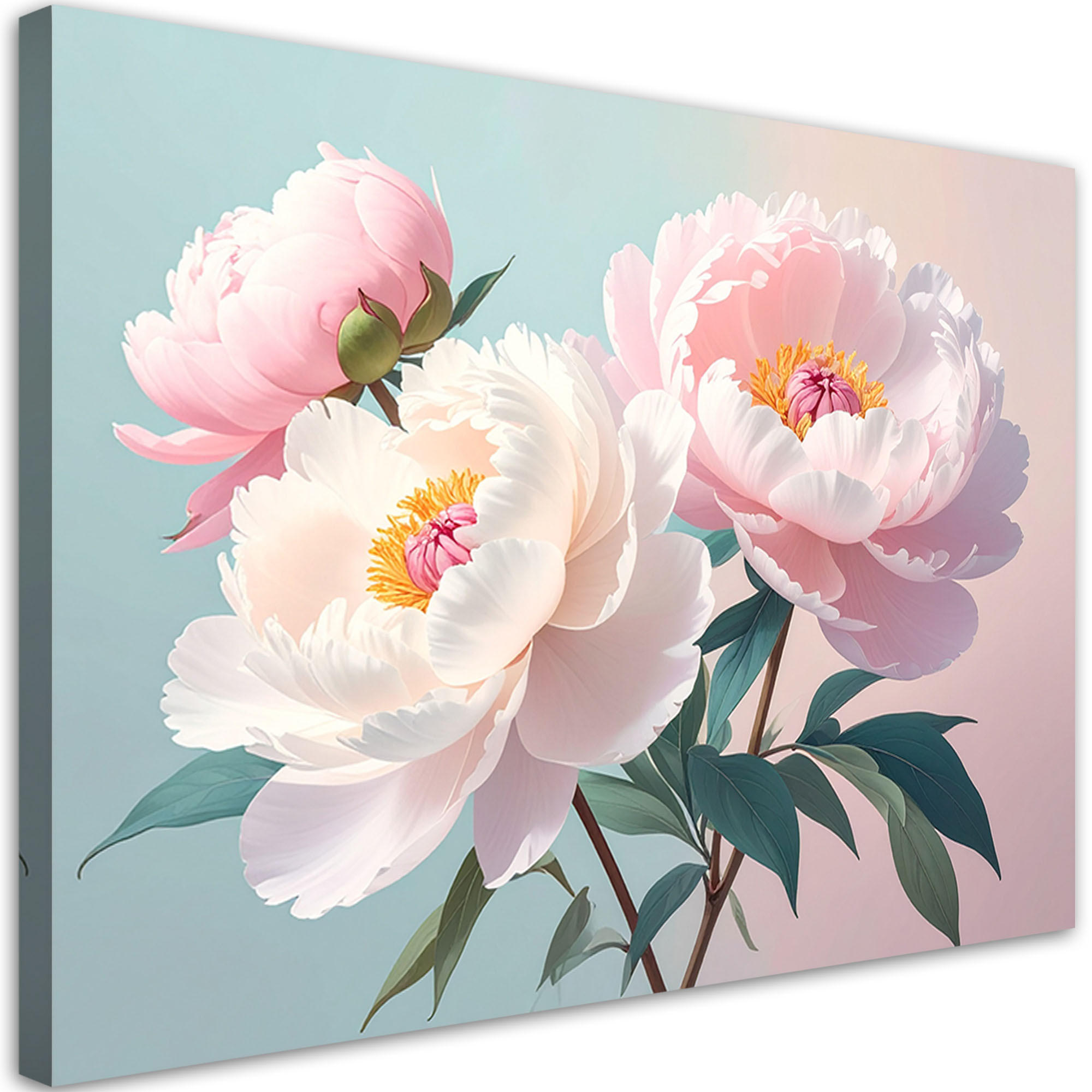 LEINWANDBILD, Rosa Pfingstrosen auf hellem Hintergrund - Rosa, Textil (100/70cm) - Feeby