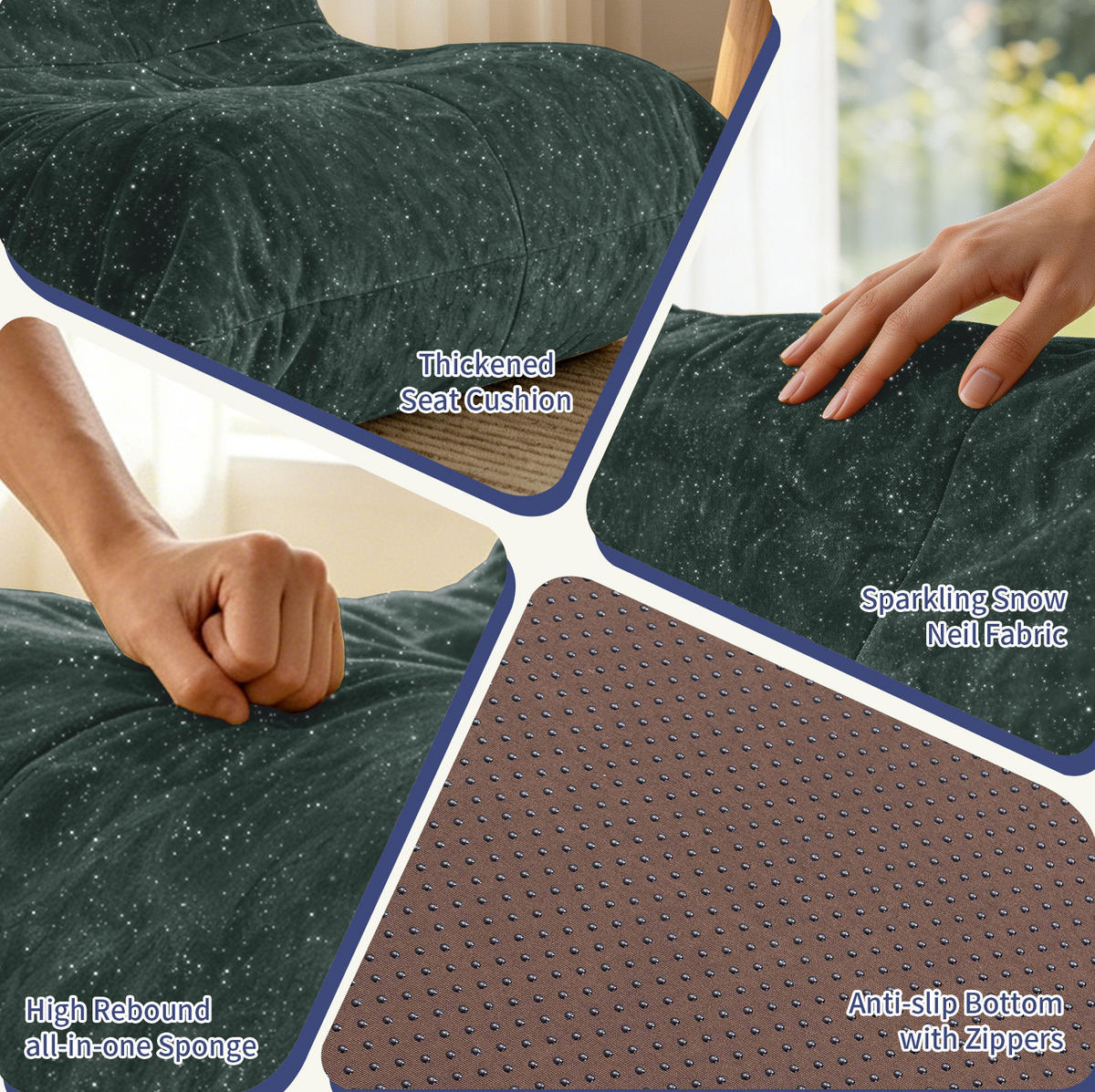 SITZSACK in Caterpillar-Optik Grün Flanellstoff - Grün, Kunststoff (100/80/90cm) - Meubliv