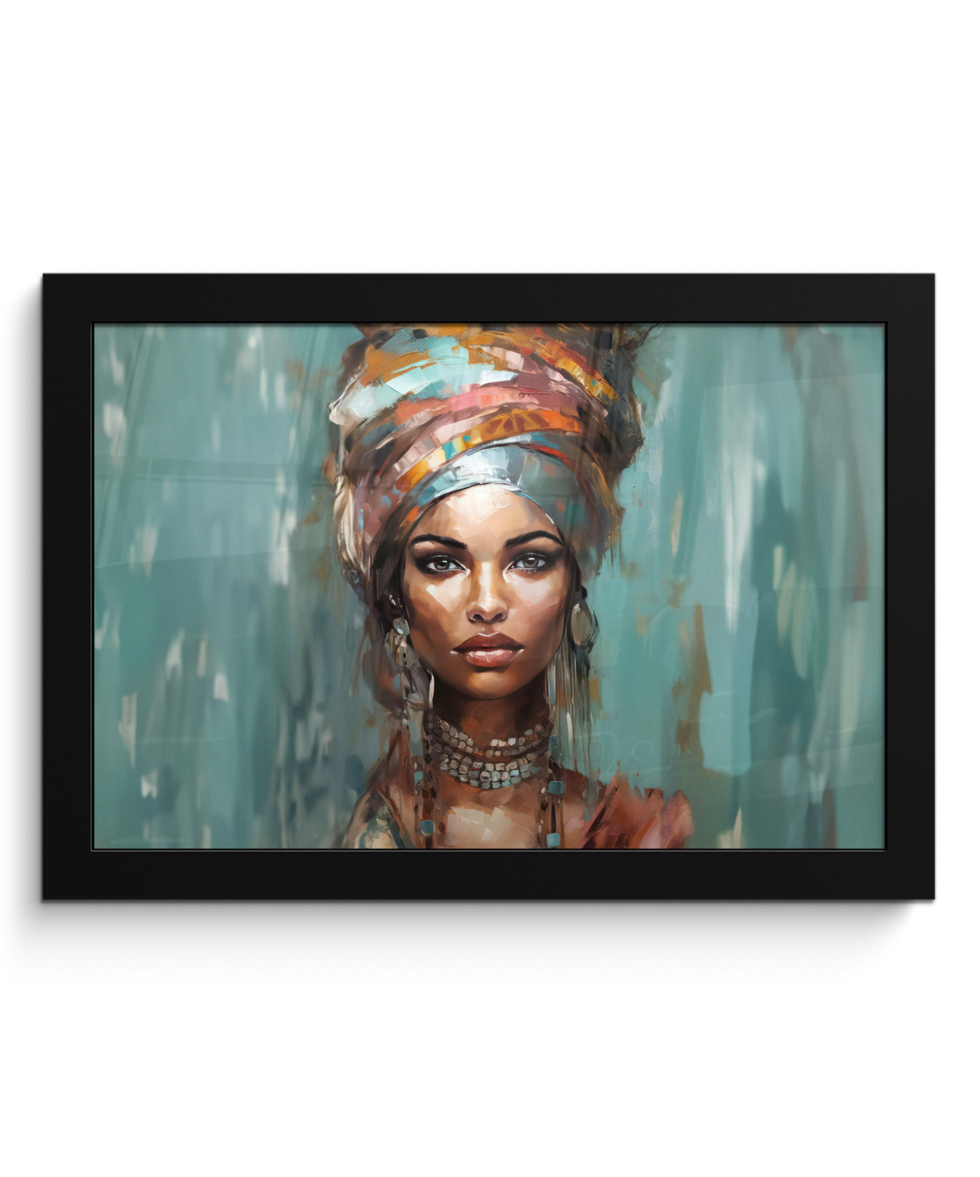 POSTER MIT RAHMEN Frau - Kunst - Schmuck - Porträt 30x20 cm - Blaugrau, Papier (30/20cm) - MuchoWow