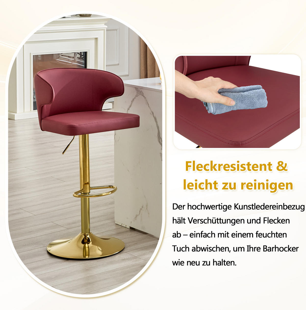 BARHOCKER mit Lehne, 360° drehbar und höhenverstellbar, Rot - Rot, Kunststoff (45/110/49.7cm) - MIVRAY