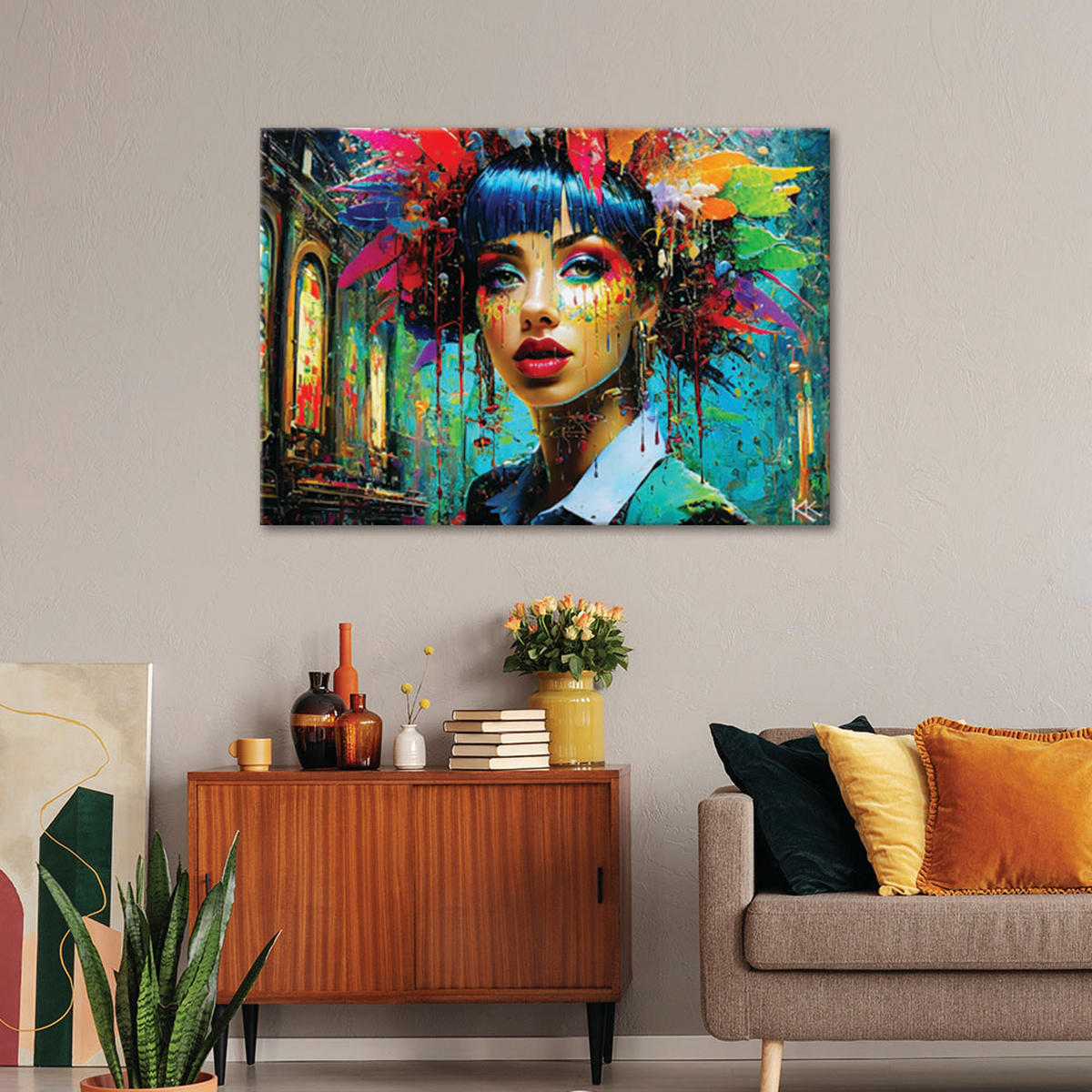 WANDBILD bunte frau abstraktion - Multicolor, Textil (60/40cm) - Feeby