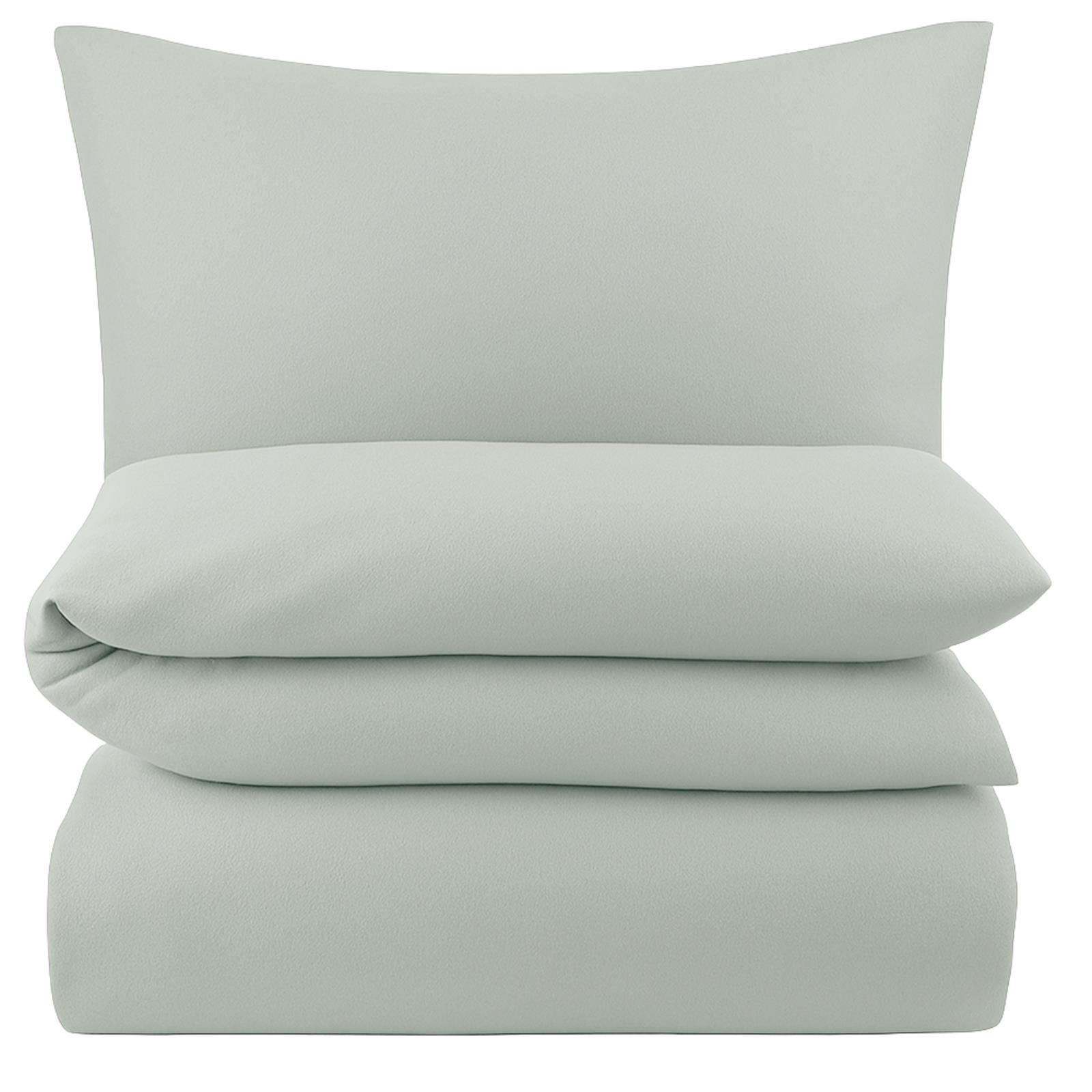 BETTWÄSCHE Biber 135x200 Salbei Grün Uni Flanell Winter Bettbezug - Made in Germany - Salbeigrün, Textil (155/220cm) - Carpe Sonno