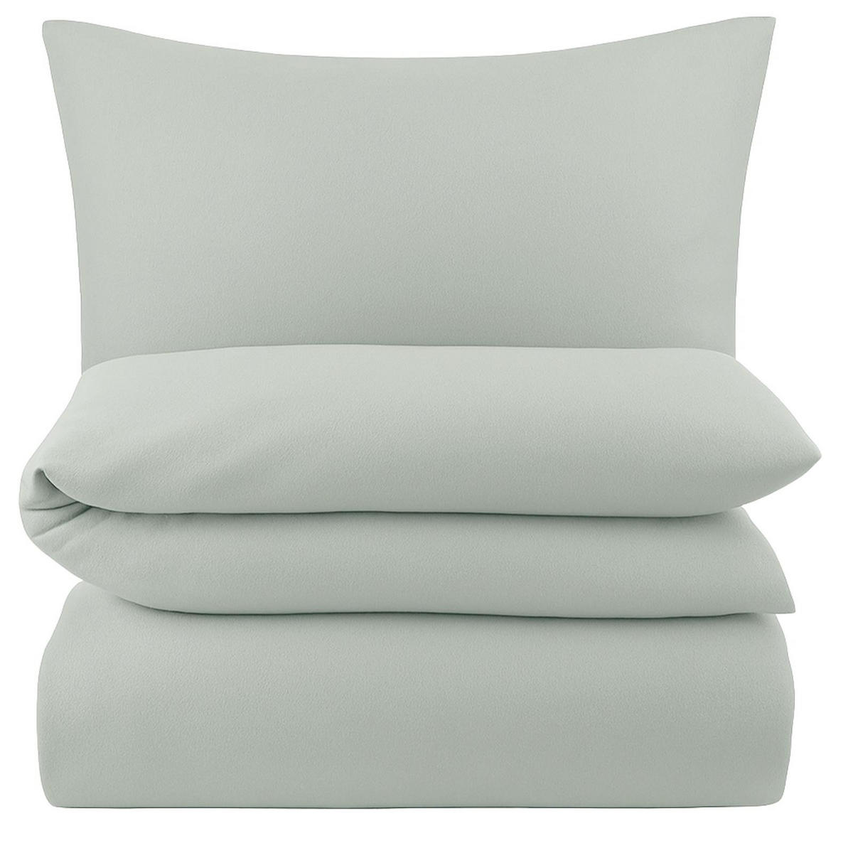 BETTWÄSCHE Biber 135x200 Salbei Grün Uni Flanell Winter Bettbezug - Made in Germany - Salbeigrün, Textil (155/220cm) - Carpe Sonno