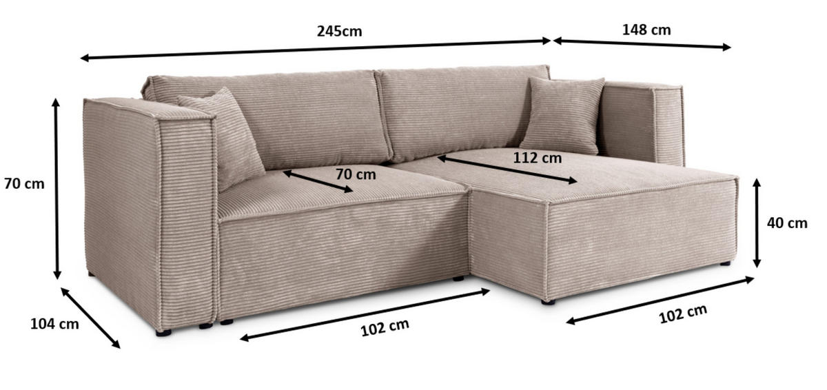 ECKSOFA mit Schlaffunktion Cord gelb - Gelb, Textil (245/148cm) - Furnisell