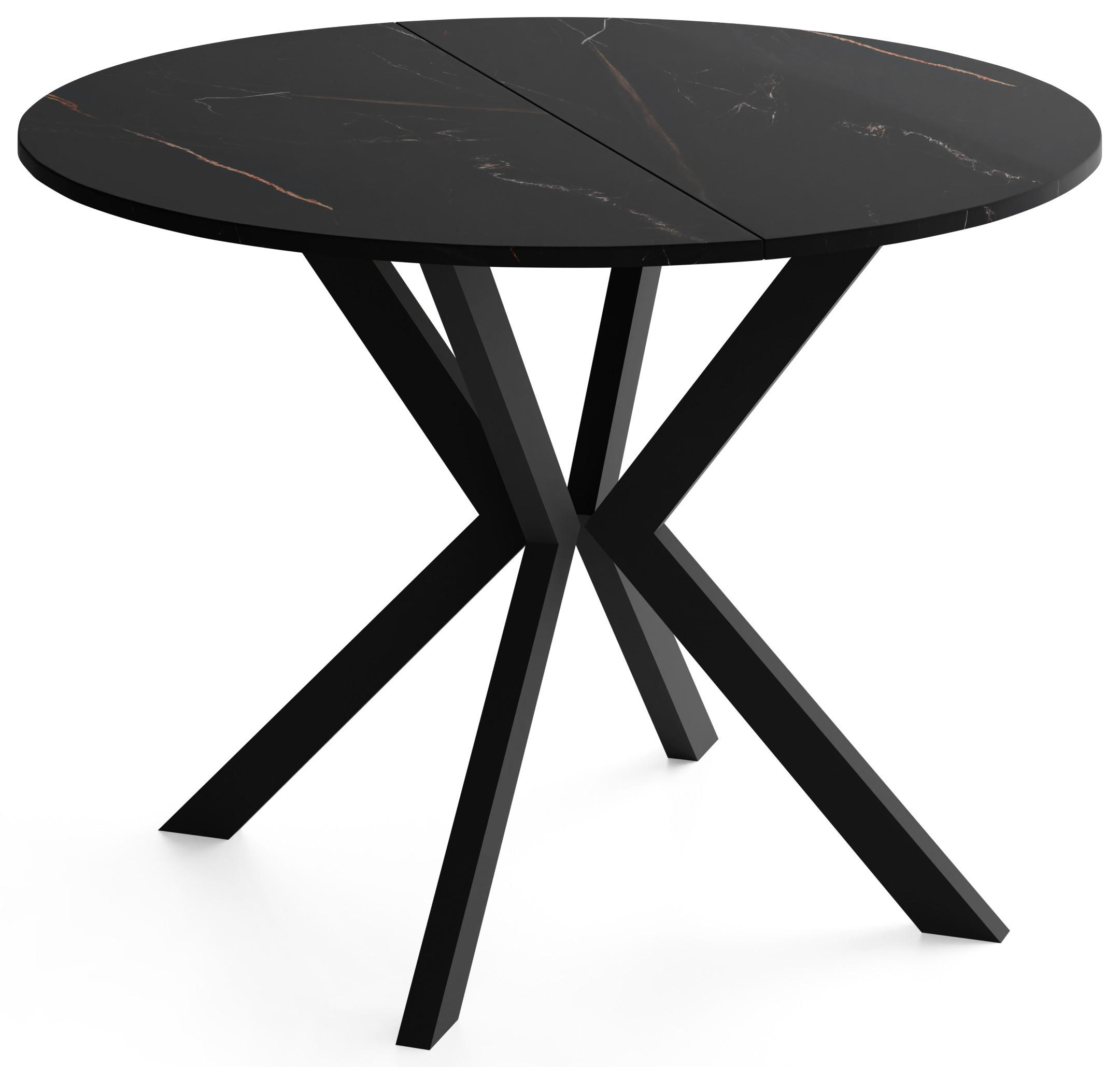 ESSTISCH Valio rund oval ausziehbar verlängerbar mit schwarzen Metallbeinen, Schwarz Marmor Kupfer 100-140/100/76 cm - Schwarz/Kupferfarben, Holzwerkstoff/Metall (100/140/76cm) - WFL GROUP