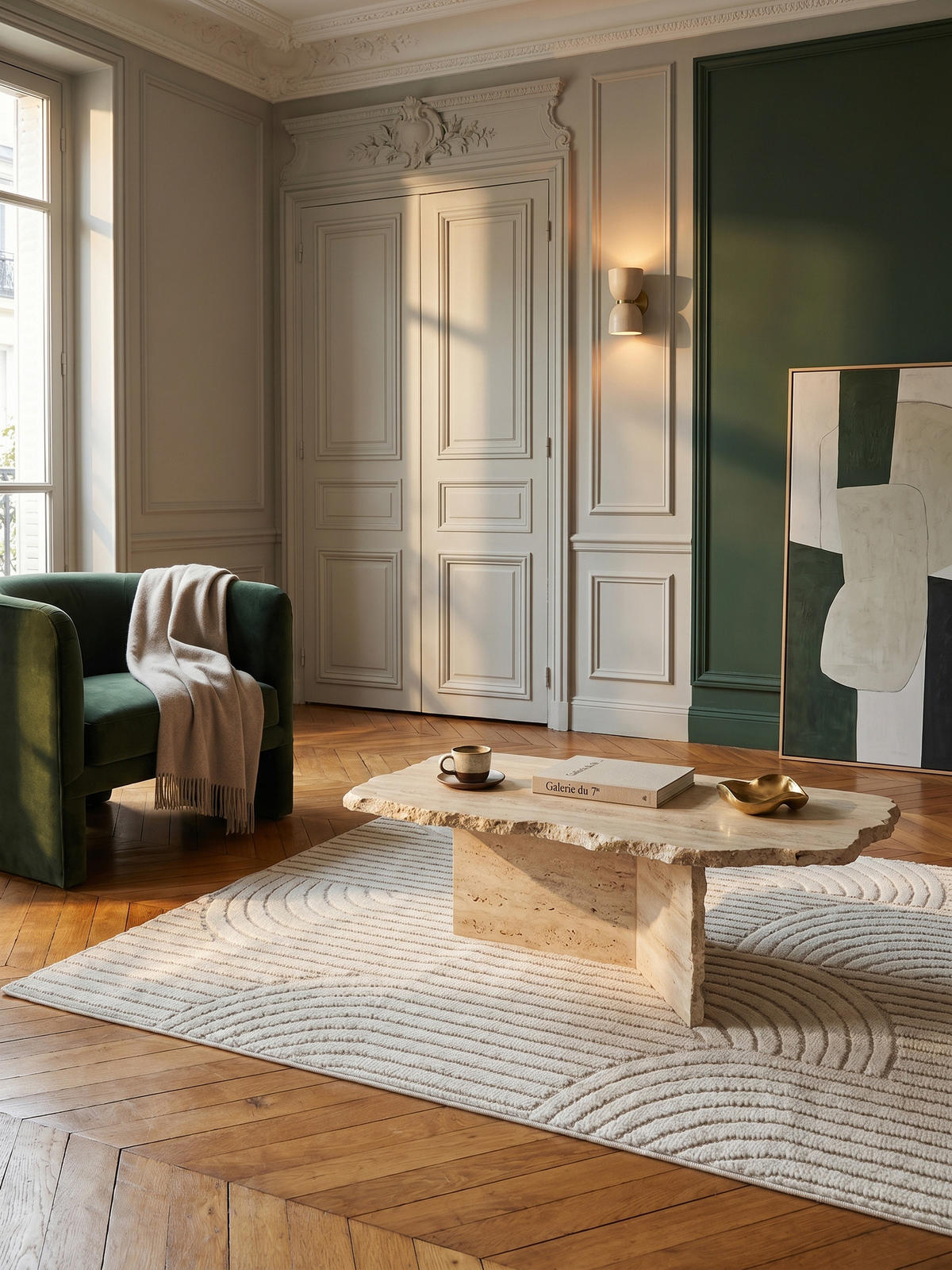 TEPPICH Flachgewebe LANGAU in Creme, mit geometrischen Bögen, 240 x 340 cm - Beige, Textil (340/240cm) - KADIMA DESIGN