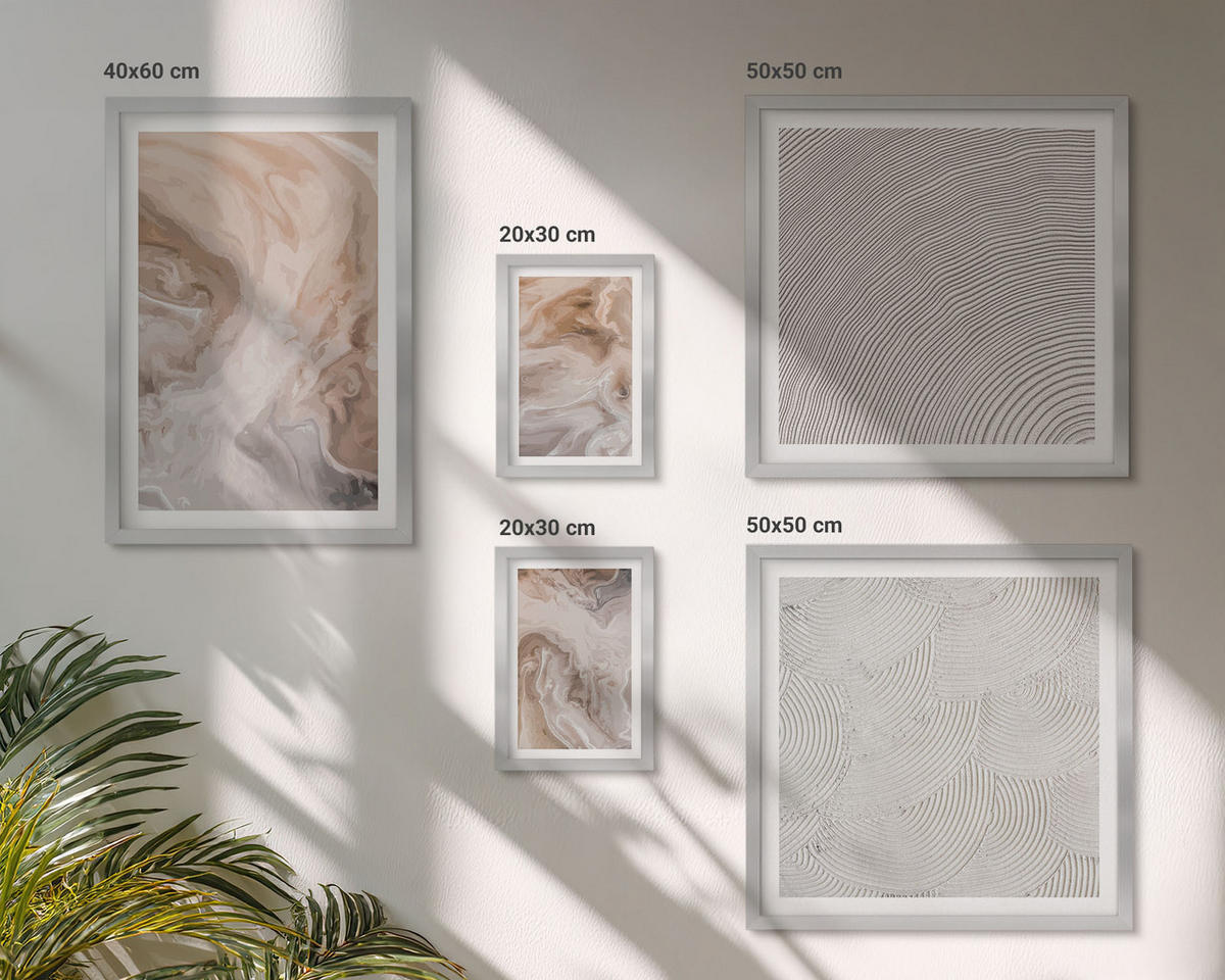 WANDBILDER 5er Set - 50x50 cm & 20x30 cm & 40x60 cm Silberner Rahmen - Marmorstein-Texturmuster - Silberfarben, Kunststoff (40/60cm) - ArtPrintCave