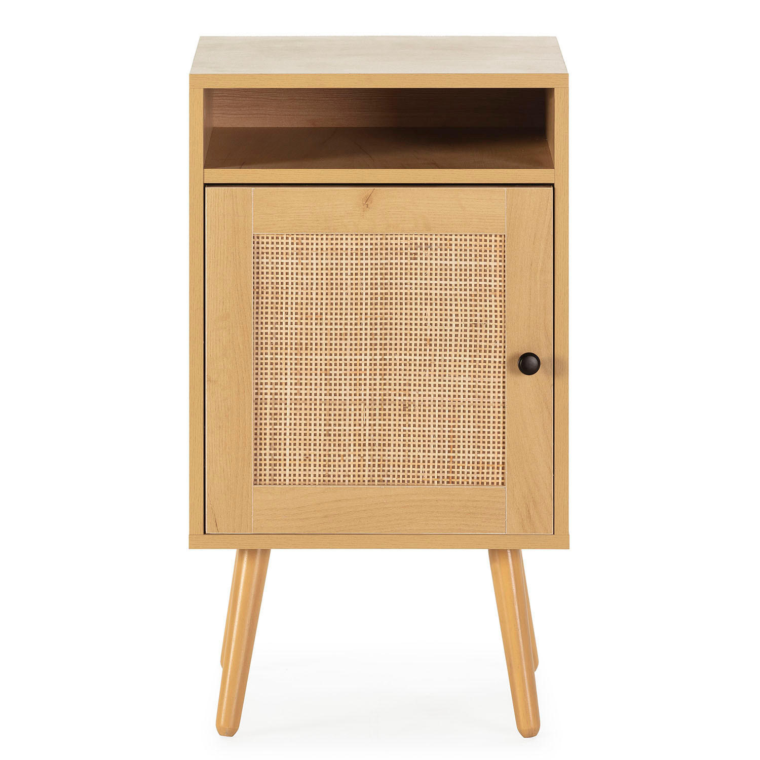 NACHTTISCH Bella 1 Tür in Eichenfarbe, natürliches Rattan - Eichefarben, Holz/Holzwerkstoff (40/70/39cm) - VS Venta-stock