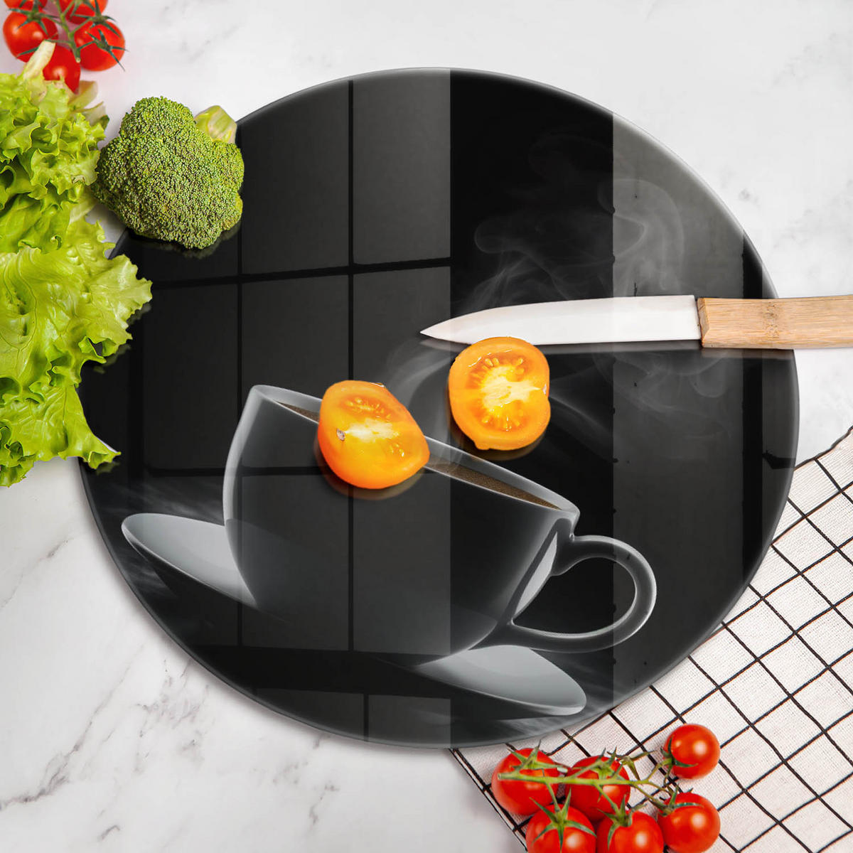 GLASPLATTE Ø 40 cm Heiße Tasse Kaffee - Schwarz, Glas (40/40cm) - Wallfluent