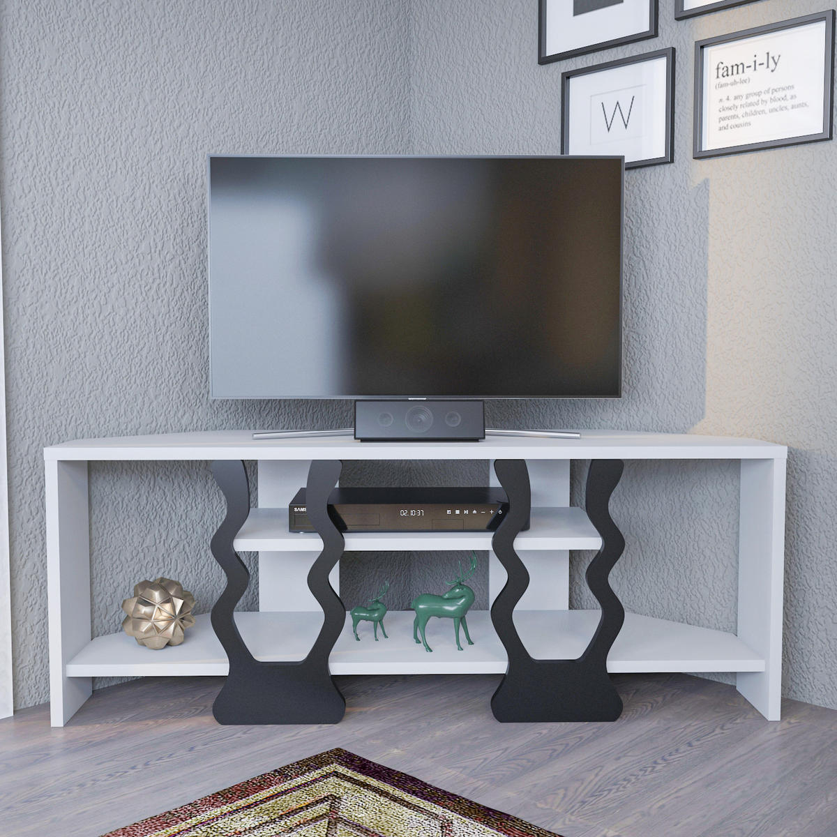 TV-ELEMENT Firal Weiß Schwarz - Schwarz/Weiß, Holzwerkstoff (35/41.8/110cm) - Decorotika
