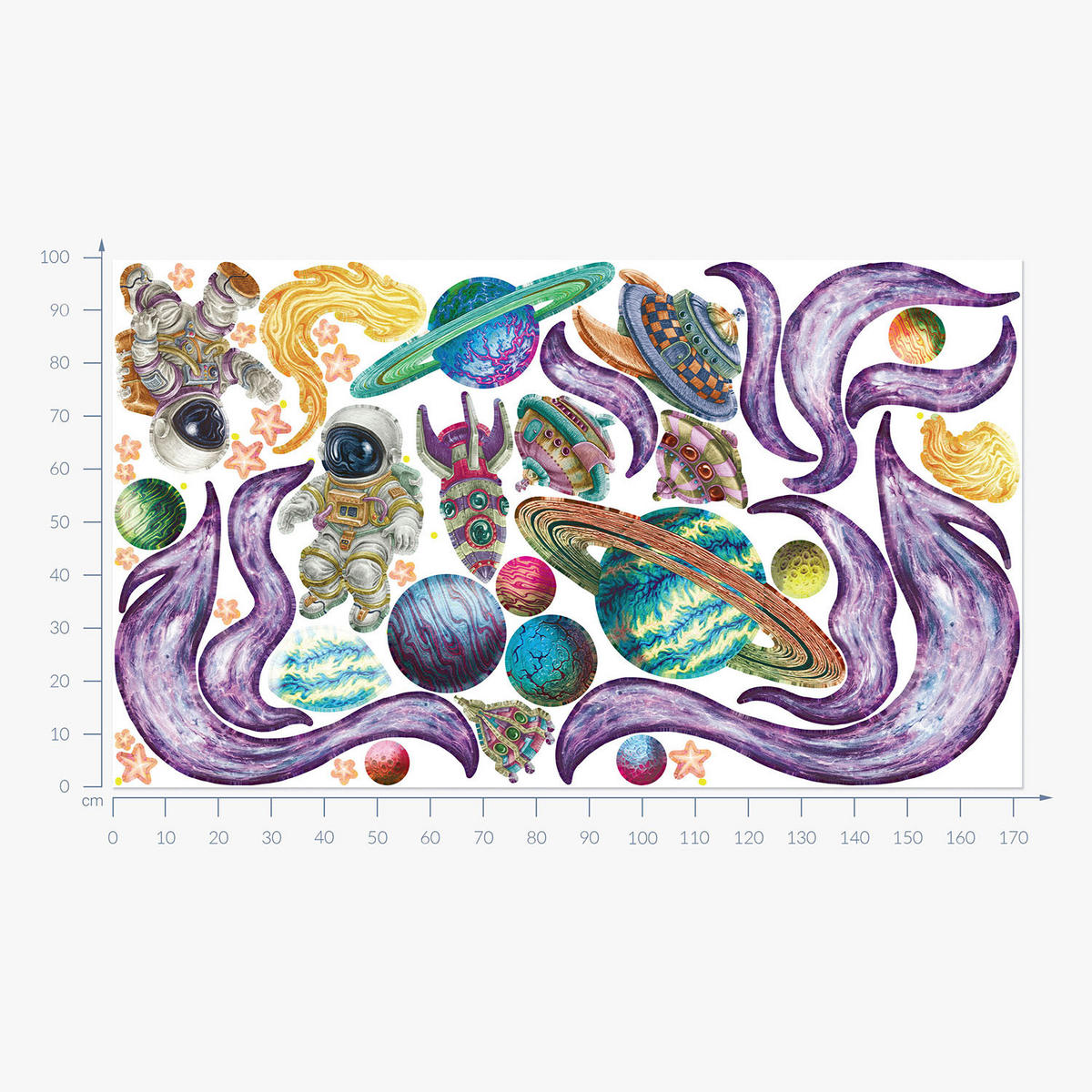 WANDAUFKLEBER 100x172cm - Planeten im Weltraum - Multicolor, Kunststoff (100/172/0.1cm) - Wallfluent