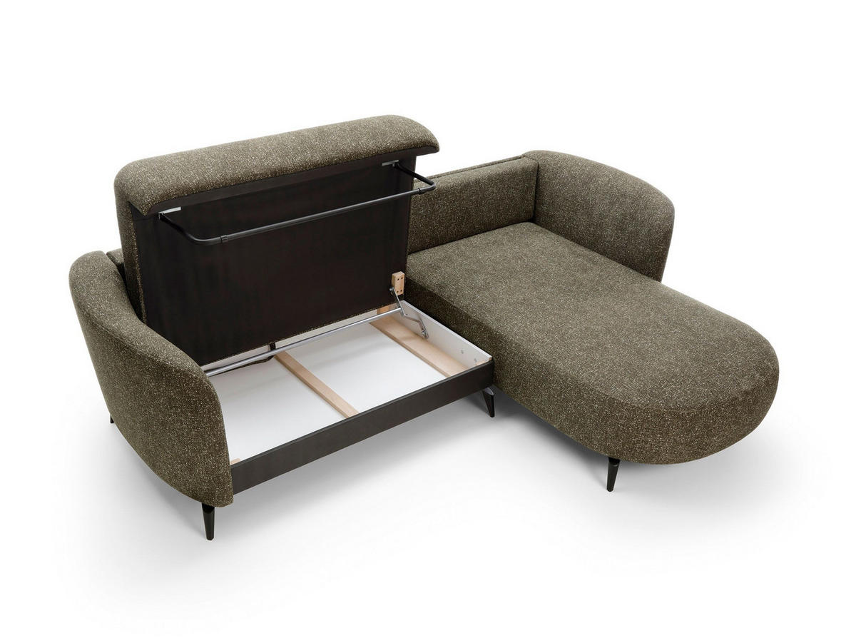 ECKSOFA VICO Grün Velours-Stoff mit Schlaffunktion - Grün, Holz (260/183cm) - MASSENO