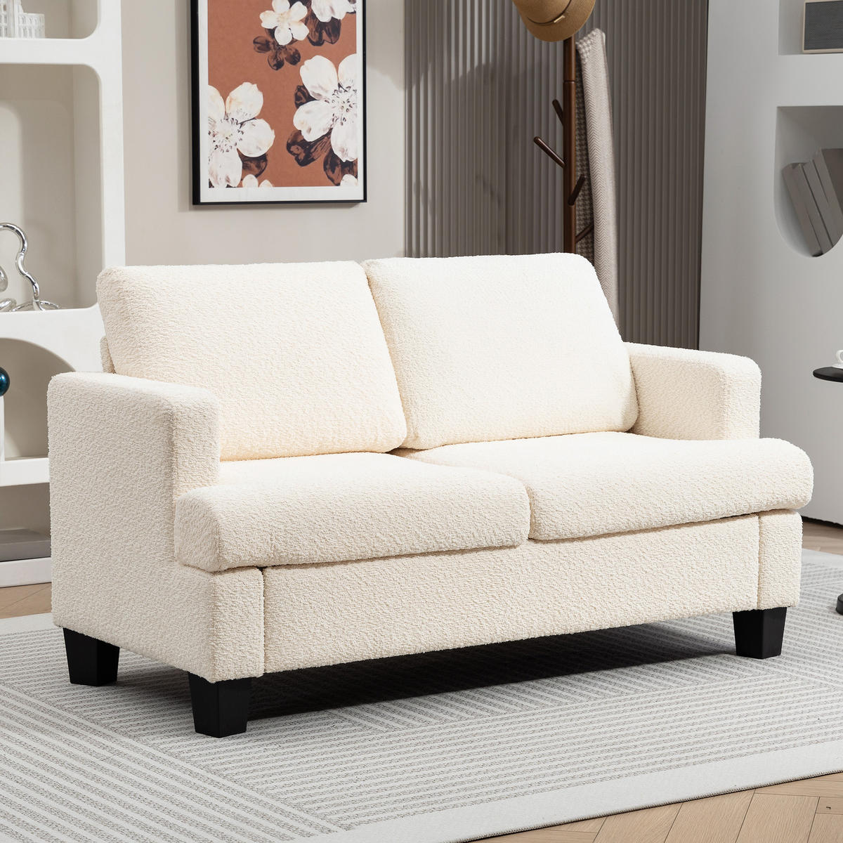 SOFA, 2-Sitzer, 120cm, Chenille-Bezug, abnehmbare Rückenkissen, beige - Multicolor, Holzwerkstoff (140/85/70cm) - FORIOUS