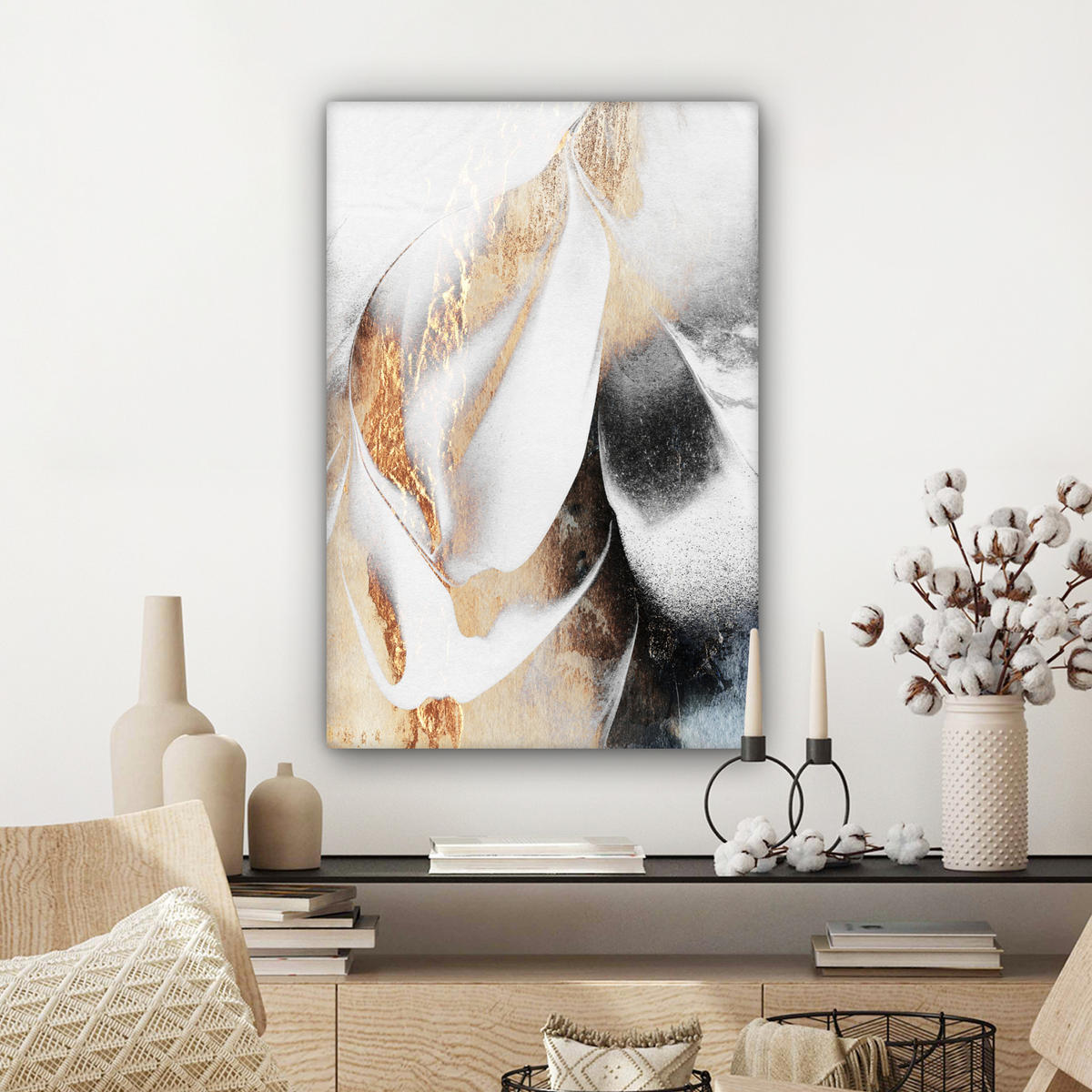 LEINWANDBILD Luxus - Abstrakt - Gold - Weiß 40x60 cm - Goldfarben, Textil (40/60cm) - MuchoWow