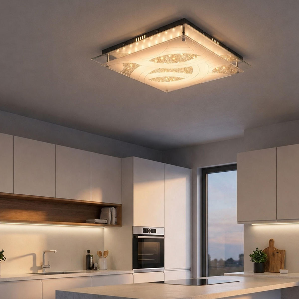LED DECKENLEUCHTE Chrom Glas Silber - Silberfarben, Glas (43/43/8cm) - Globo Lighting