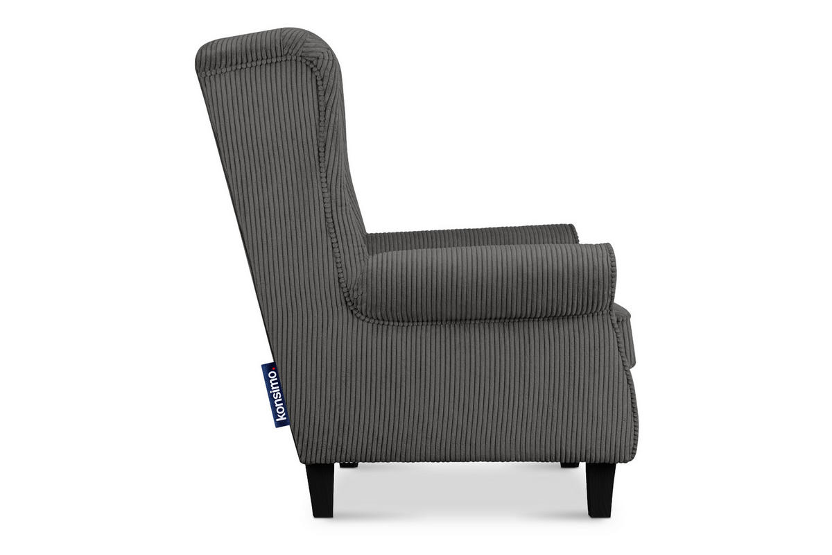 OHRENSESSEL MILES Kord-Bezug Petfriendly, grau - Grau, Holzwerkstoff/Buchenholz (82/105/97cm) - KONSIMO®