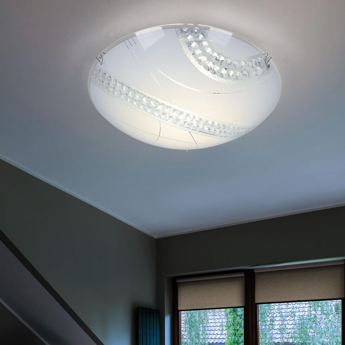 LED DECKENLEUCHTE Kristalloptik Weiß Glas - Weiß, Glas/Metall (30/30/9.8cm)