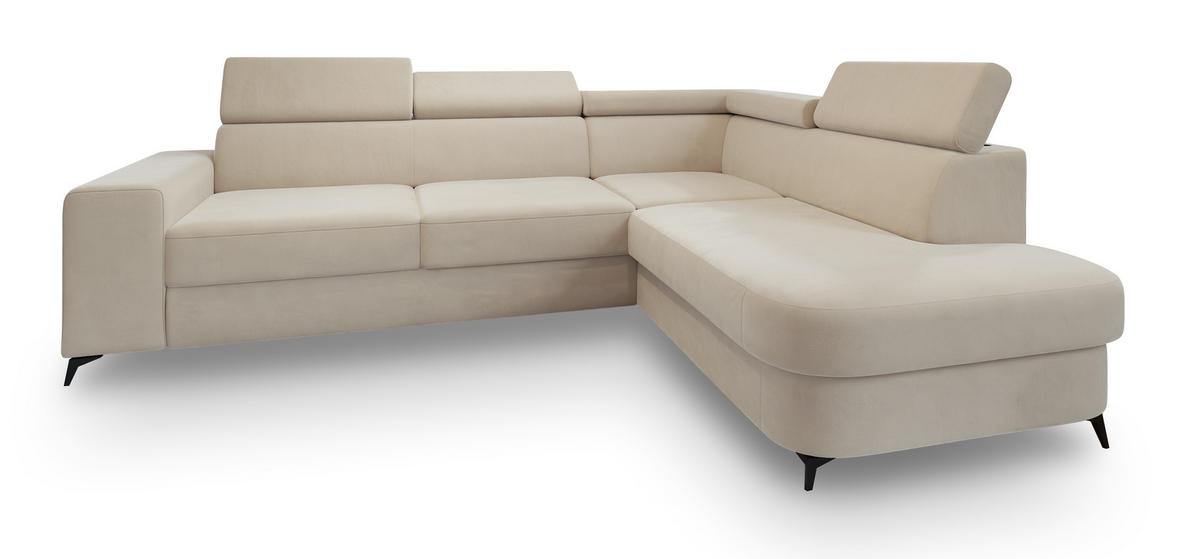 ROHOVÁ SEDAČKA ALVORO krémová - černá/krémová, kov/dřevo (253/190cm) - MASSENO