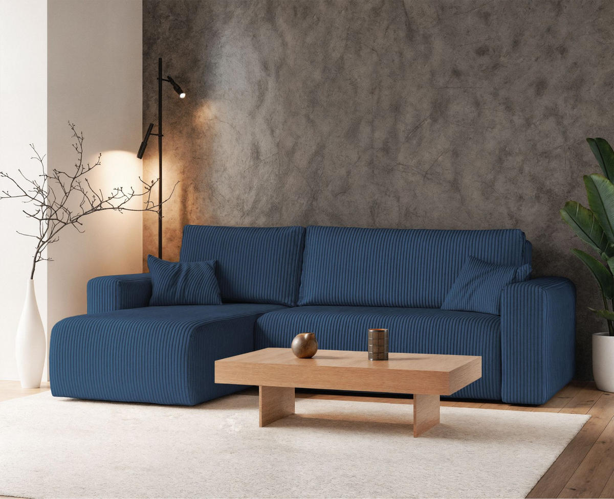 ECKSOFA Pianoni Marineblau Cordbezug - Schwarz/Dunkelblau, Kunststoff/Textil (244/140cm) - Selsey