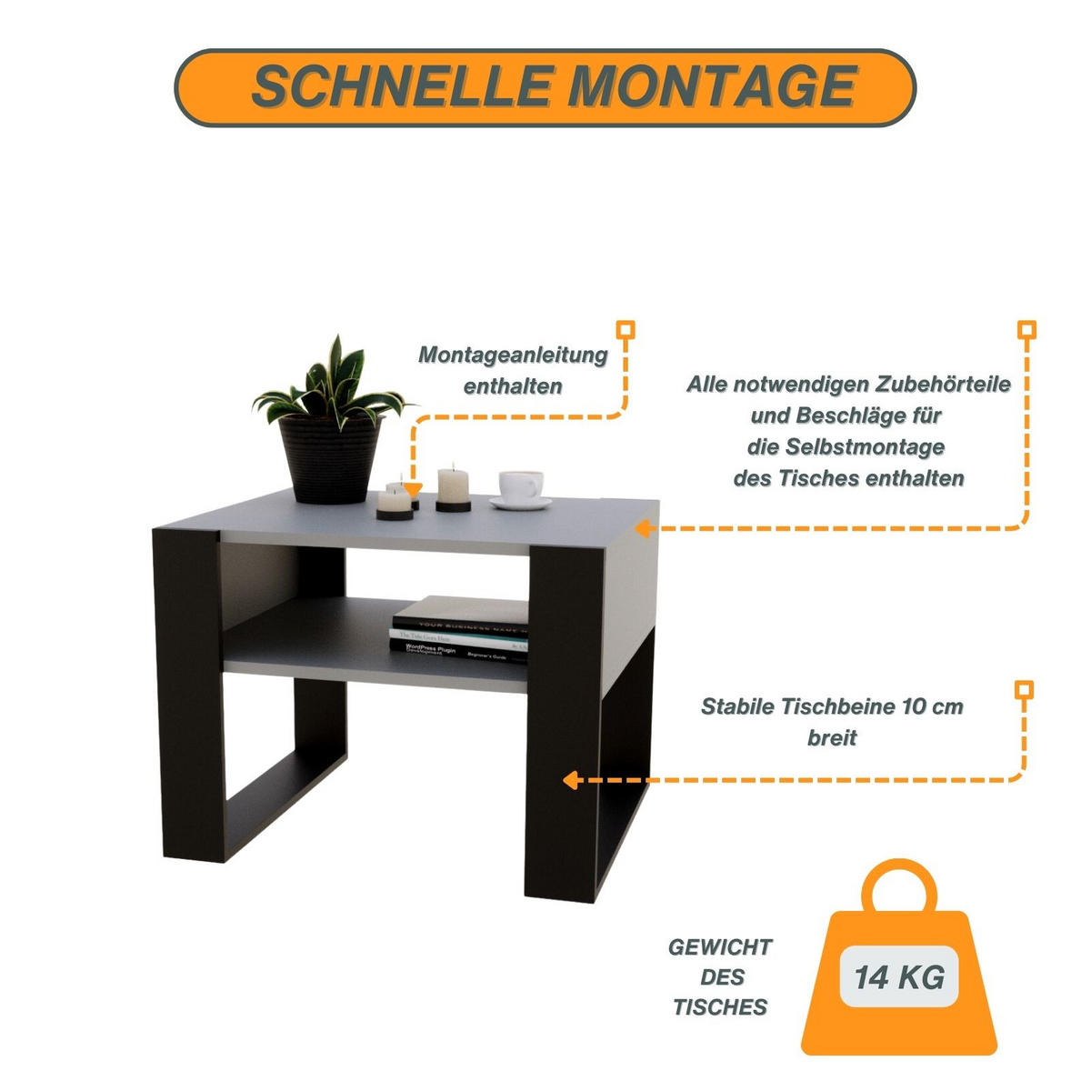 COUCHTISCH Karo65 65/45/53,6 - Schwarz/Grau, Holzwerkstoff (53/65/45cm) - RAUMHIRSCH FURNITURE