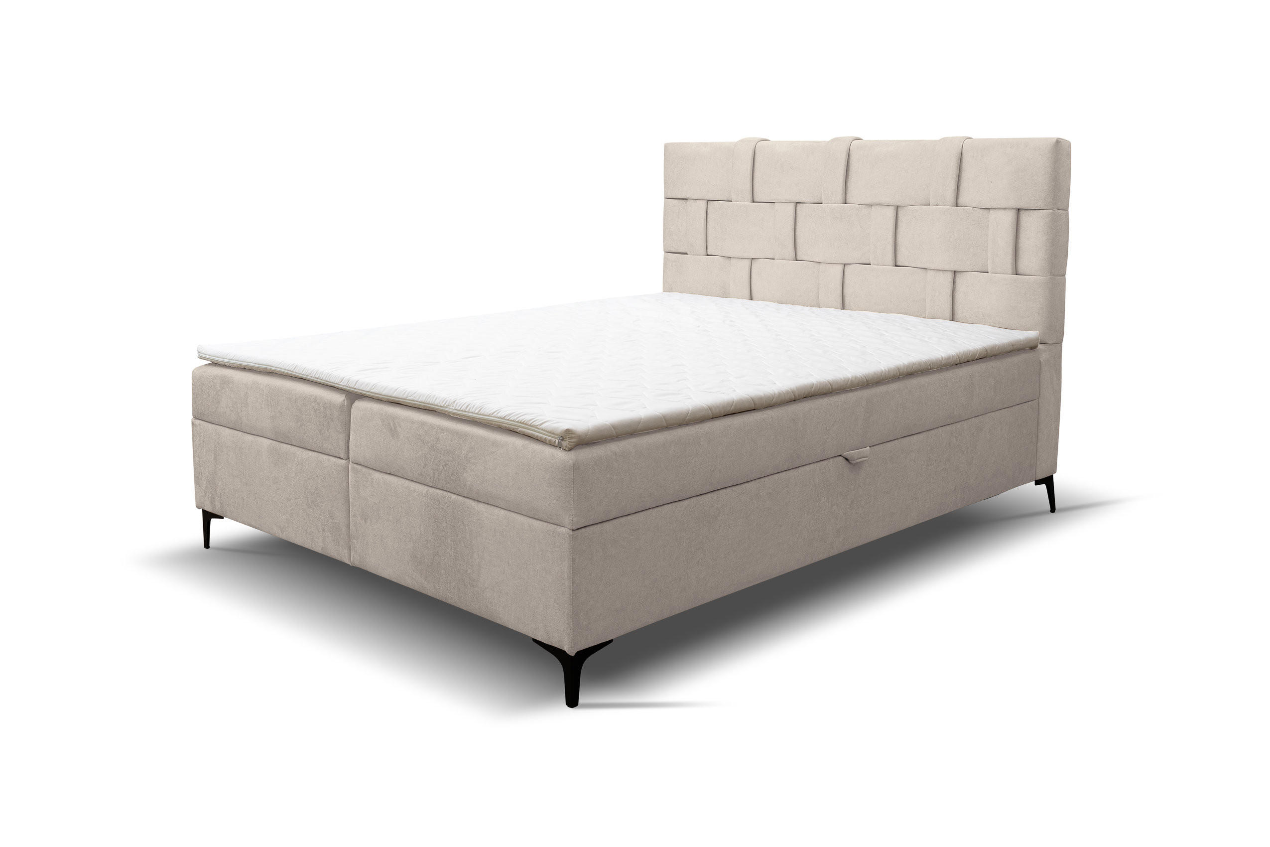 BOXBETT Charlotte mit 2 Bettkästen, Maße: 140x200 cm, Farbe: Beige, Velourstoff, mit Bonell-Matratze inkl. Topper - Beige, Holz/Kunststoff (140/200cm) - VENASI MÖBEL