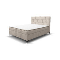 BOXBETT Charlotte mit 2 Bettkästen, Maße: 140x200 cm, Farbe: Beige, Velourstoff, mit Bonell-Matratze inkl. Topper - Beige, Holz/Kunststoff (140/200cm) - VENASI MÖBEL