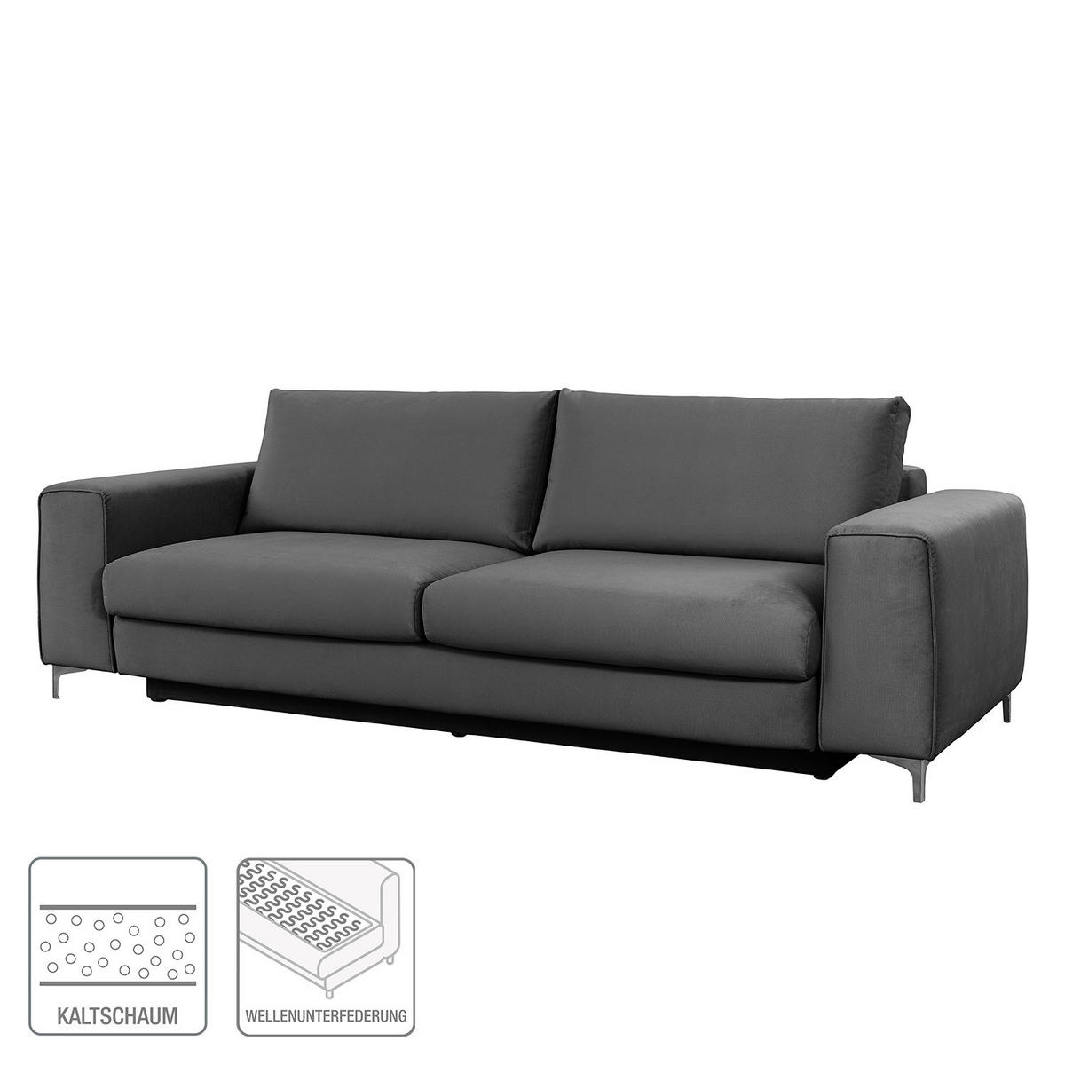 SCHLAFSOFA - Samt - Dunkelgrau/Silberfarben, Textil/Metall (265/91/105cm) - home24