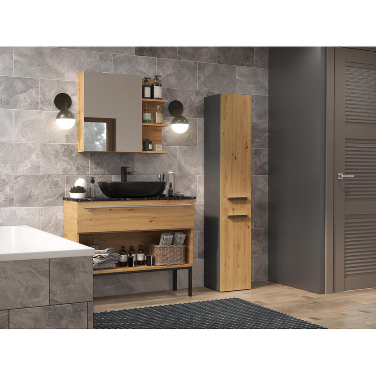 SKRIŇA kúpeľňová - antracitová, kompozitné drevo (31/174/30cm) - RAUMHIRSCH FURNITURE