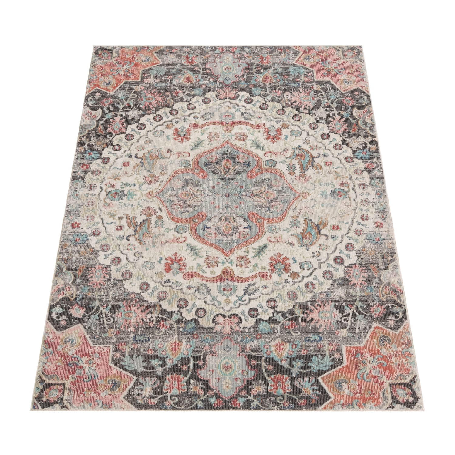 OUTDOOR Teppich Orientalisch Vintage Balkon, Terrasse schmutzabweisend Grau Rechteckig 80x150 - Grau, Textil (80/150cm) - KADIMA DESIGN