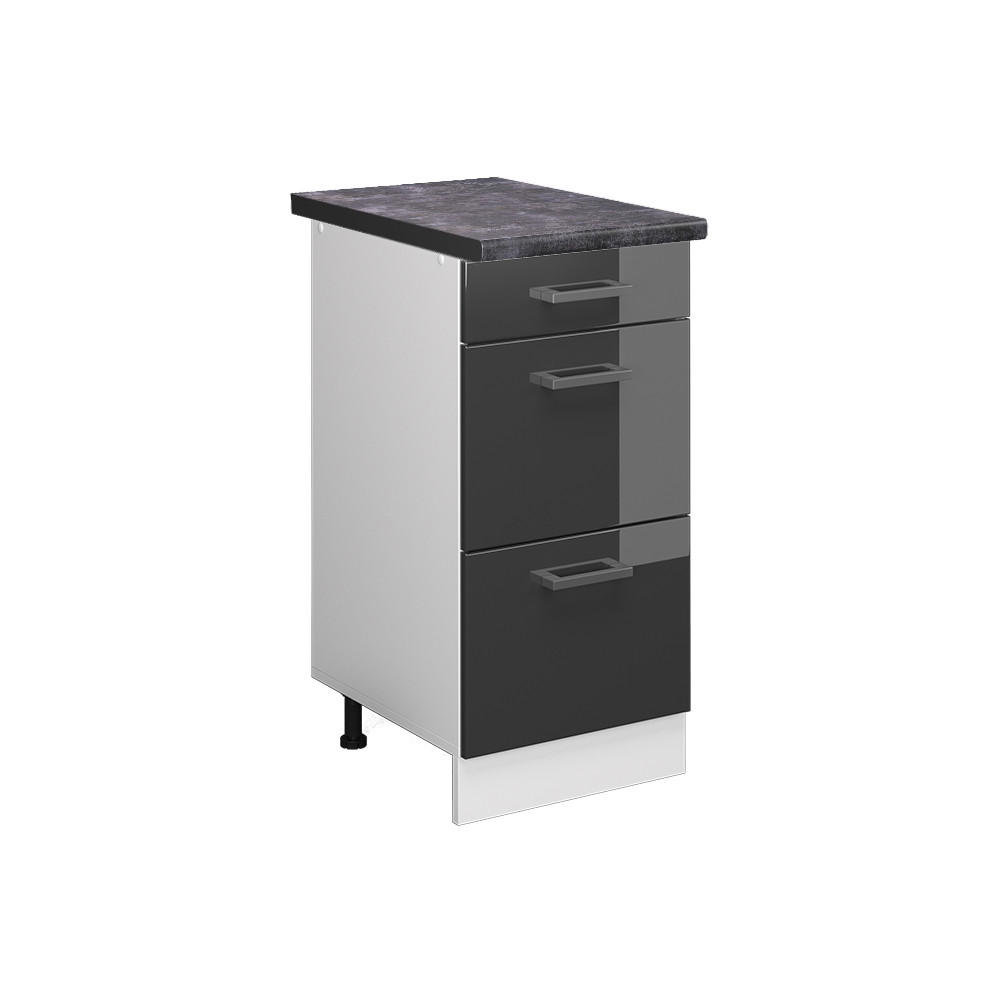 KÖKSUNDERSKÅP R-Line Antracit högblank 40 cm med lådor, AP antracit Svart högglans, Vit 81.6/40/60 cm