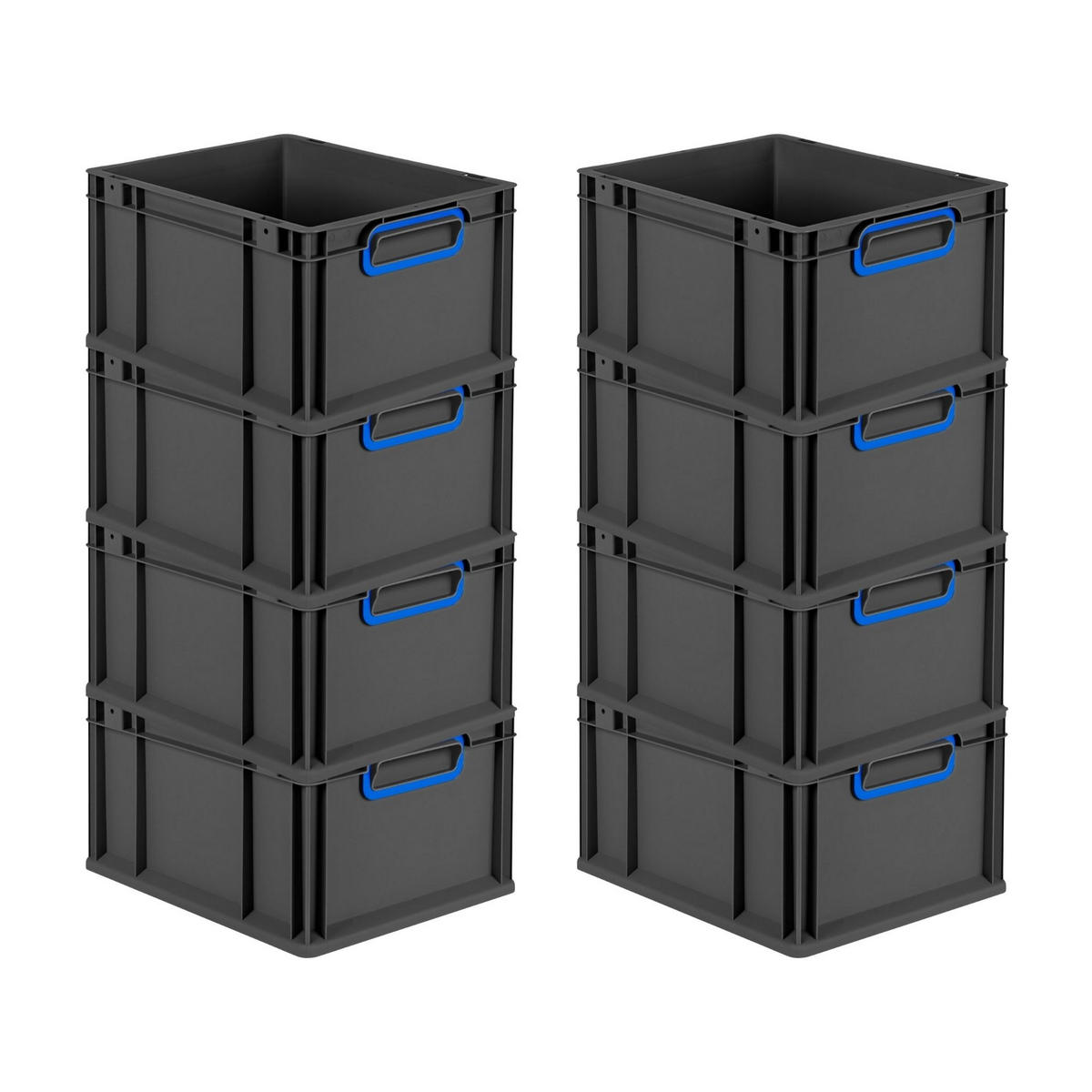 EUROBOX 8x NextGen Color 22x30x40 cm 20 Liter Griffe blau zu, Schwarz - Blau/Schwarz, Kunststoff (30/22/40cm) - PROREGAL