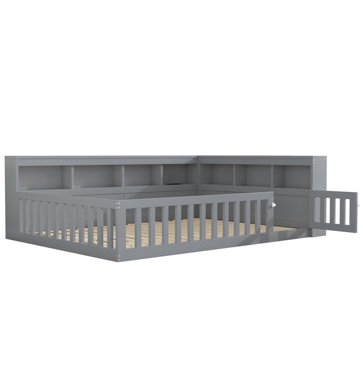 KINDERBETT Tagesbett 140/190 cm aus Spanplatte und MDF mit USB, Steckdose und Stauraum Grau - Grau, Holzwerkstoff (140/190cm) - Modenvie