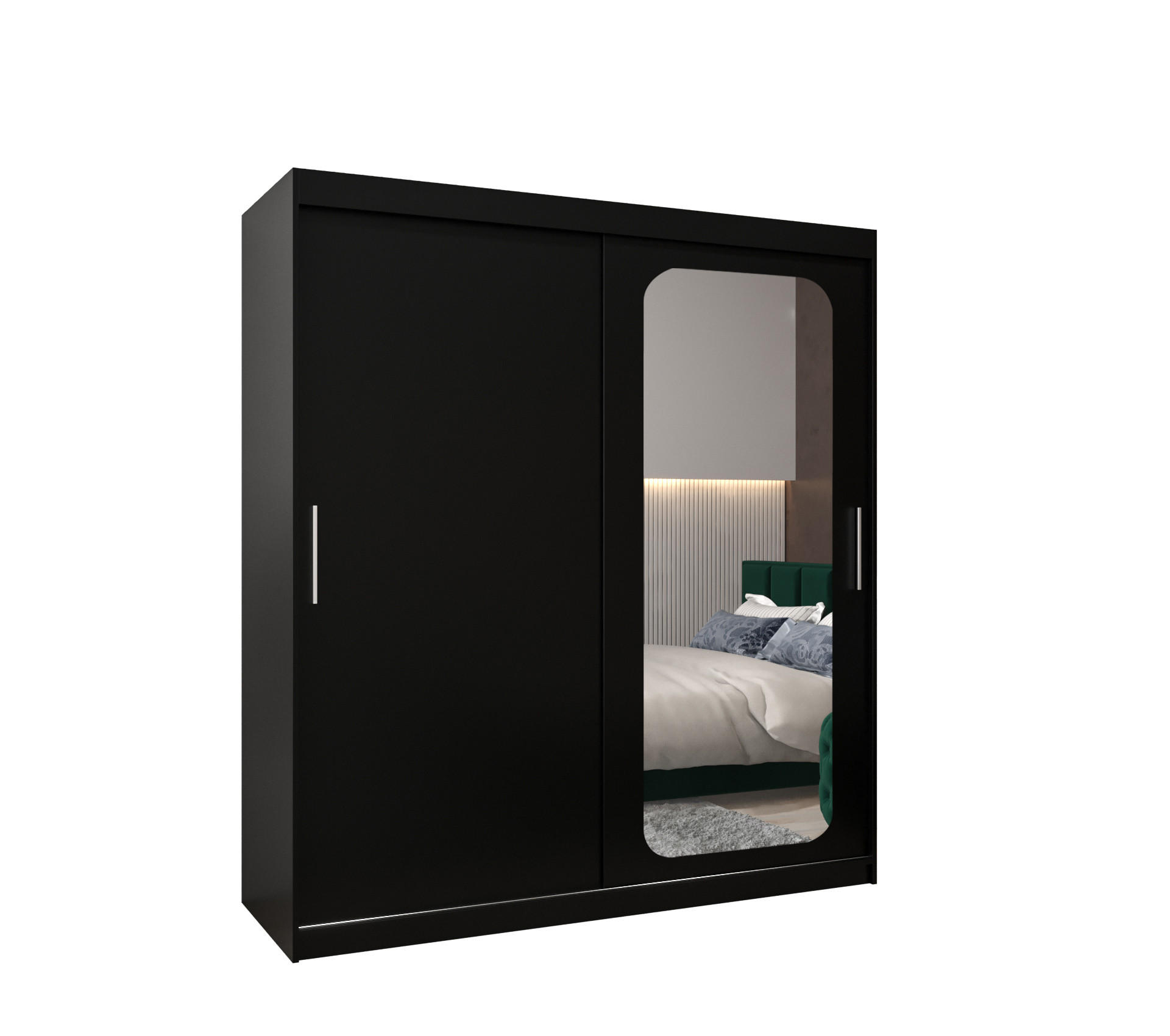 SCHWEBETÜRENSCHRANK 200/180/62 2-türig - Silberfarben/Schwarz, Holz/Kunststoff (180/200/62cm) - MÖBEL KRYSPOL