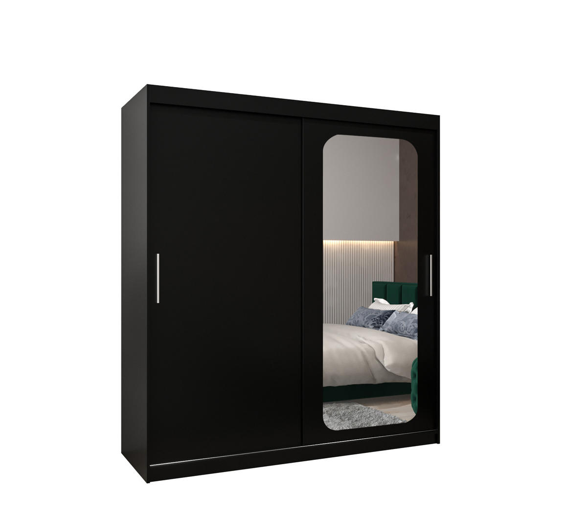 SCHWEBETÜRENSCHRANK 200/180/62 2-türig - Silberfarben/Schwarz, Holz/Kunststoff (180/200/62cm) - MÖBEL KRYSPOL