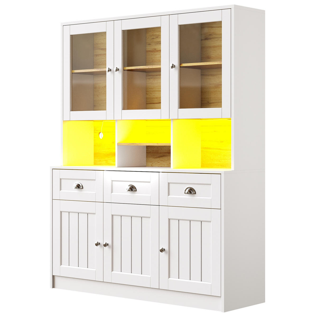 BUFFET 140/40/175 cm Weiß aus MDF mit LED-Beleuchtung - Weiß, Holzwerkstoff (140/175/40cm) - OKWISH