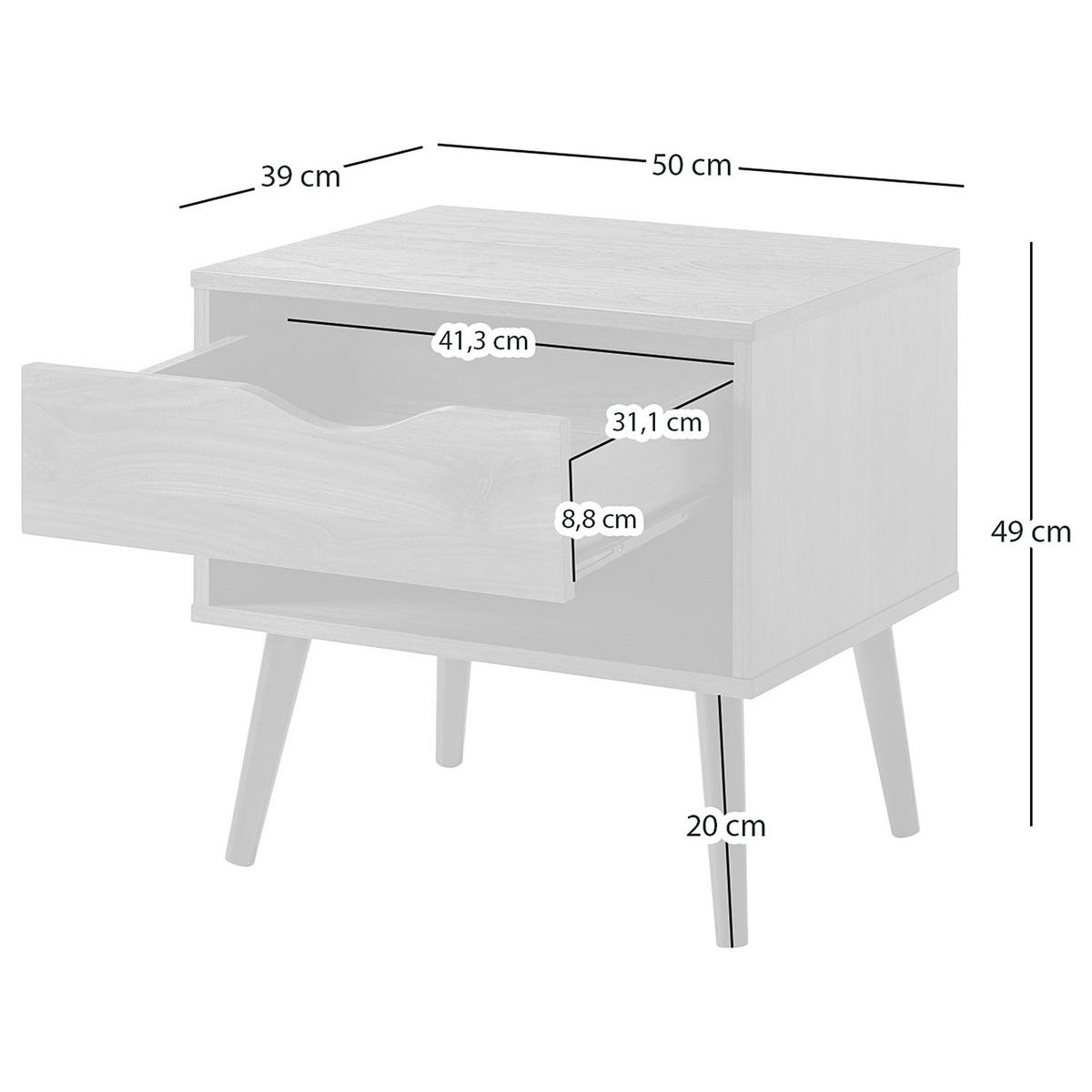 NACHTKOMMODE mit 1 schublade - Walnuss Dekor - Walnussfarben/Schwarz, Holzwerkstoff (50/49/39cm) - home24