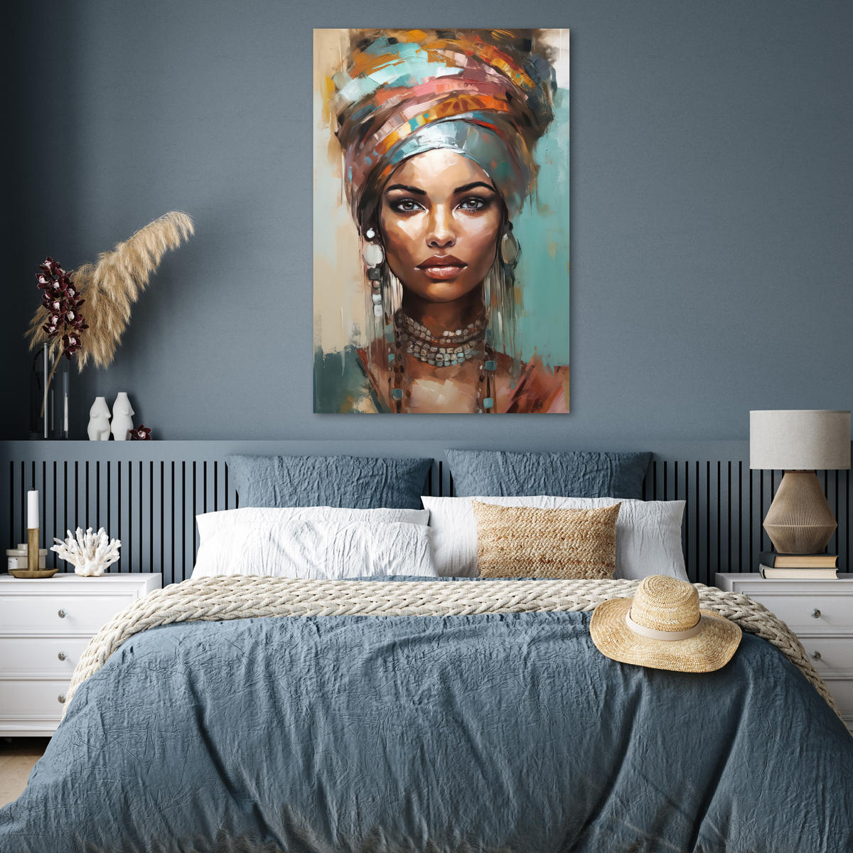 POSTER Frau - Kunst - Schmuck - Porträt 80x120 cm - Blaugrau, Papier (80/120/0.1cm) - MuchoWow